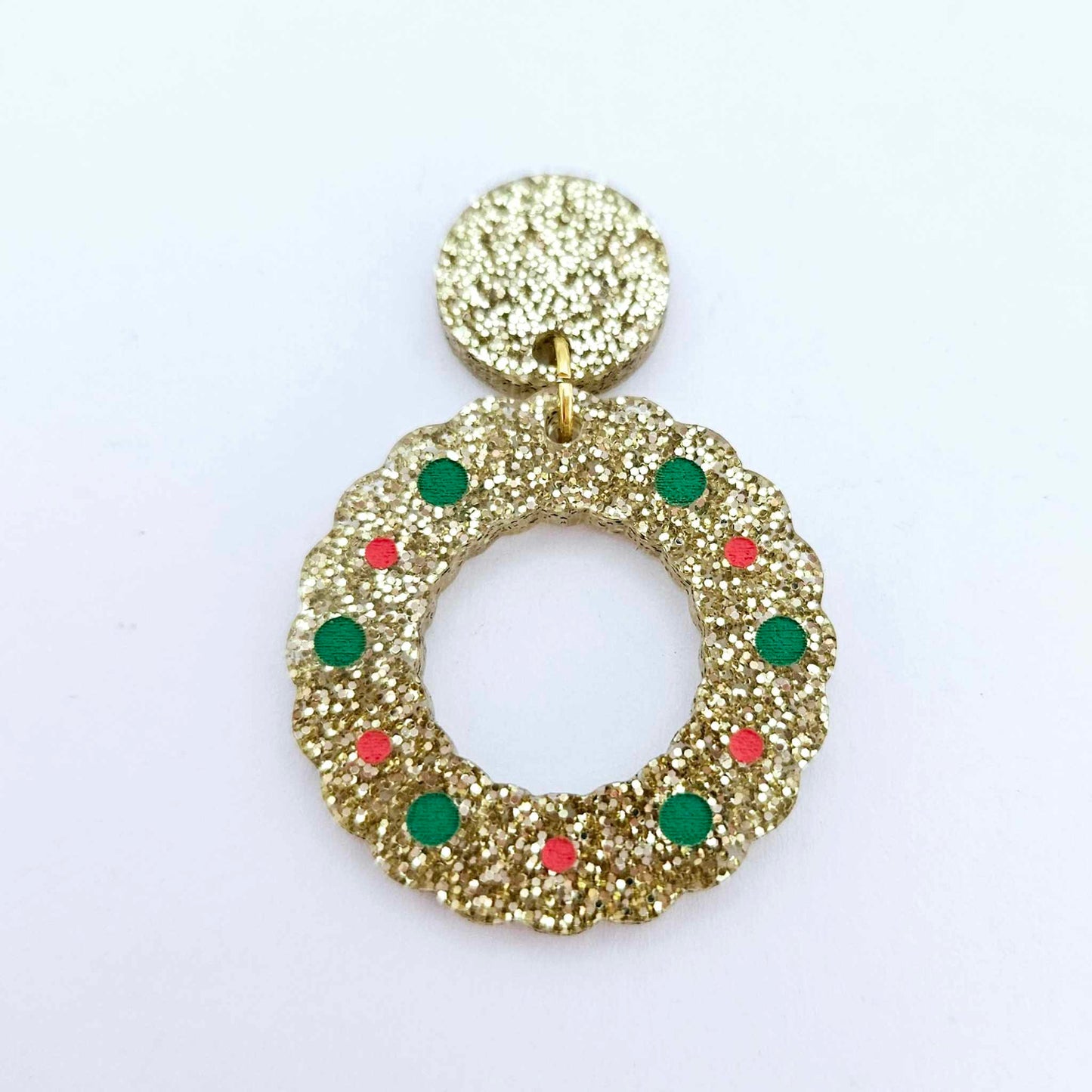 gold glitter wreath Christmas Xmas bows DIY earring supplies laser cut acrylic dangles blanks engraved paint filled baubles layered hoops