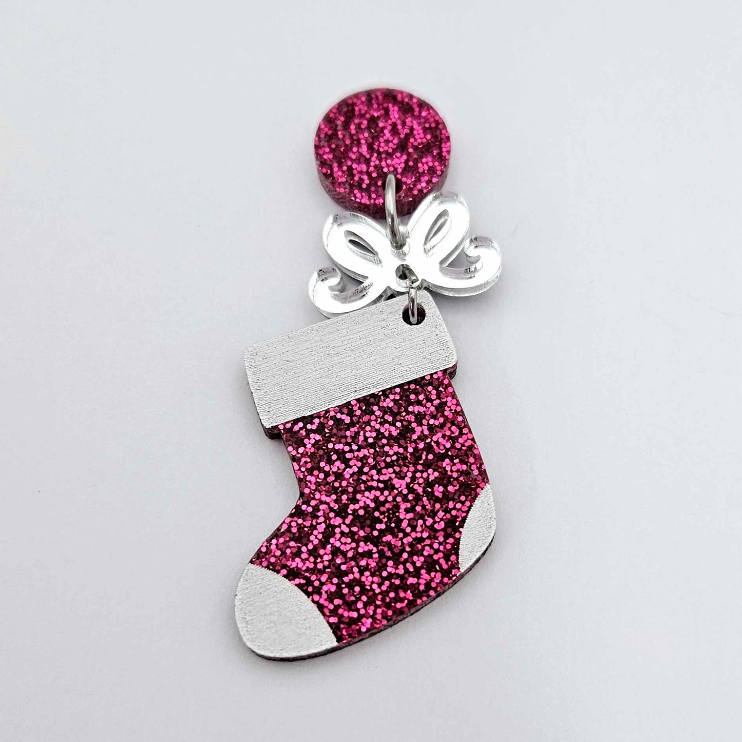 hot pink glitter stockings Christmas DIY earring supplies laser cut acrylic dangles blanks engraved paint fill craft