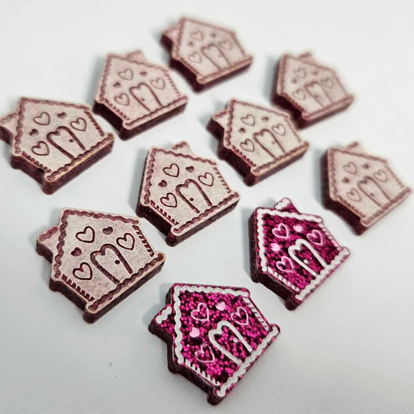 hot pink glitter gingerbread houses Christmas Xmas DIY earring supplies laser cut acrylic studs blanks engraved paint fill icing frosting