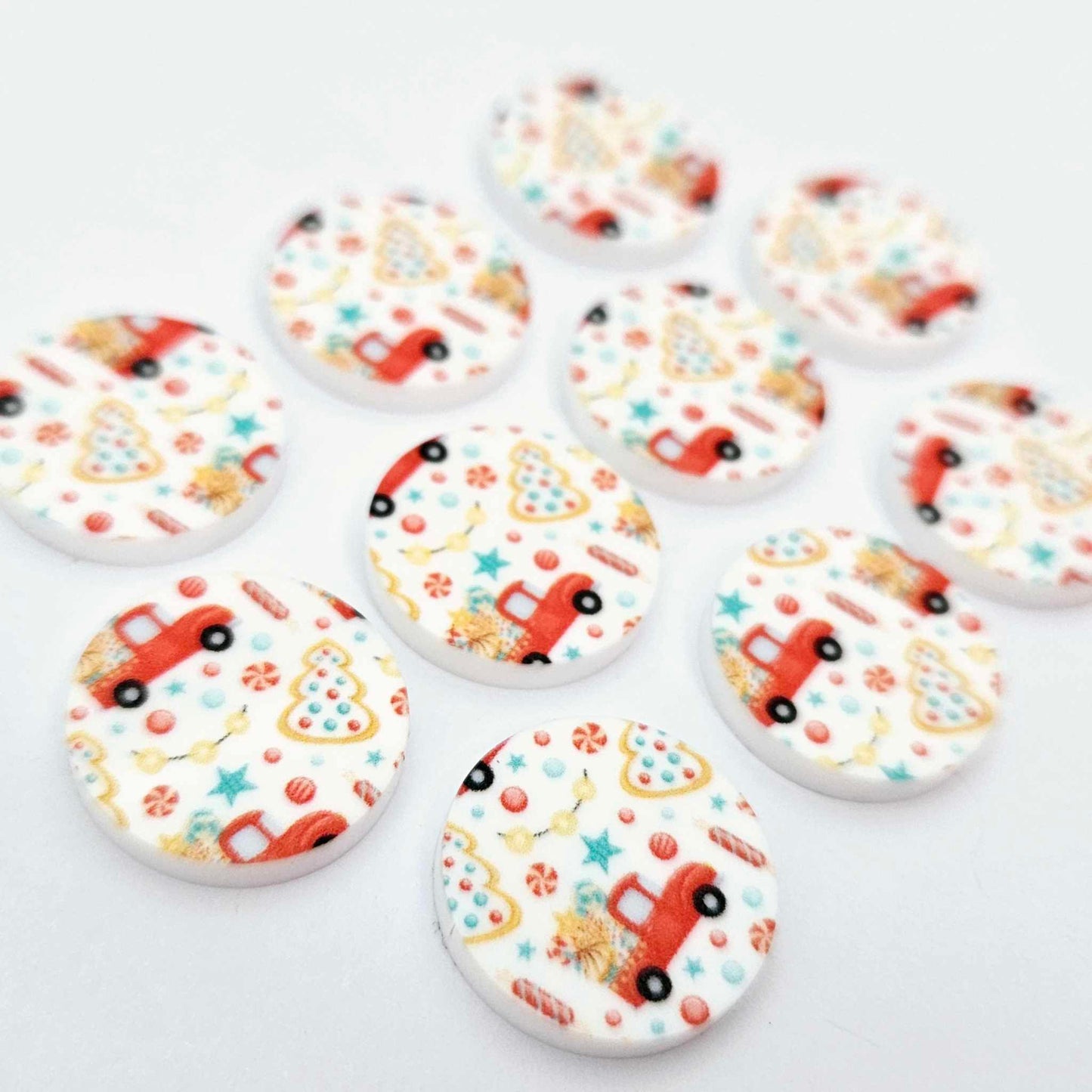 20mm circle vintage red truck gingerbread cookie candy UV print Christmas Xmas DIY earring supplies laser cut acrylic studs blanks
