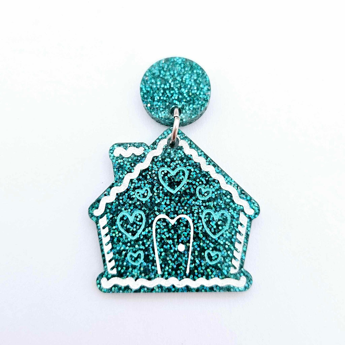 teal glitter gingerbread houses Christmas Xmas DIY earring supplies laser cut acrylic dangles blanks engraved paint fill icing frosting
