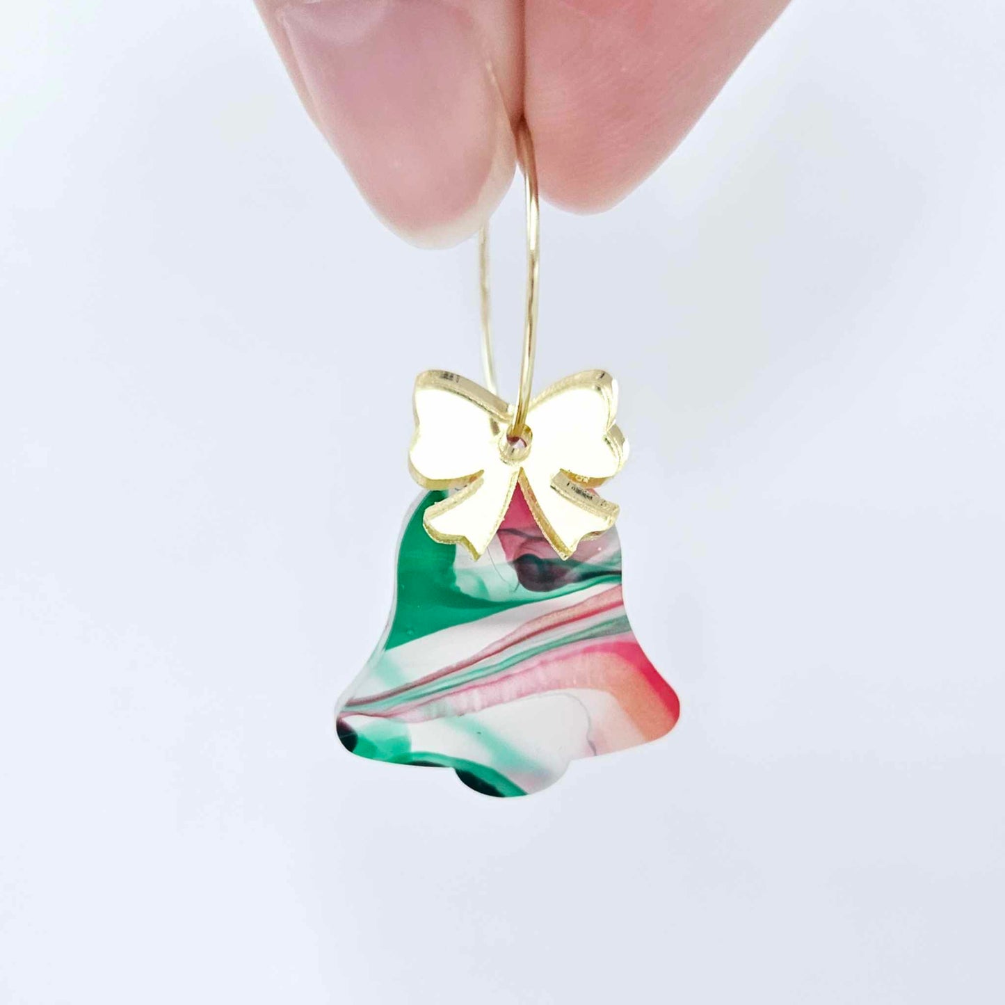 red green white gold marble swirl acrylic Christmas Xmas bells mirror bows layered hoops DIY earring supplies laser cut blanks dangles