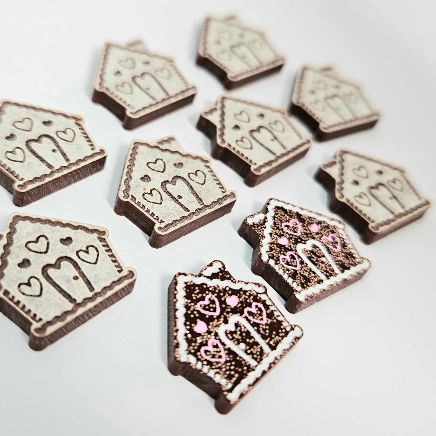 copper glitter gingerbread houses Christmas Xmas DIY earring supplies laser cut acrylic studs blanks engraved paint fill icing frosting