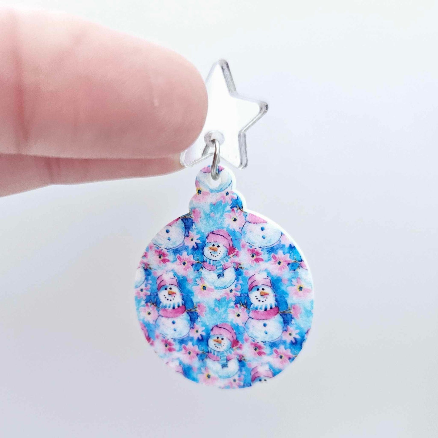 snowman wonderland pink blue UV print baubles Christmas Xmas tree DIY earring supplies laser cut acrylic dangles blanks