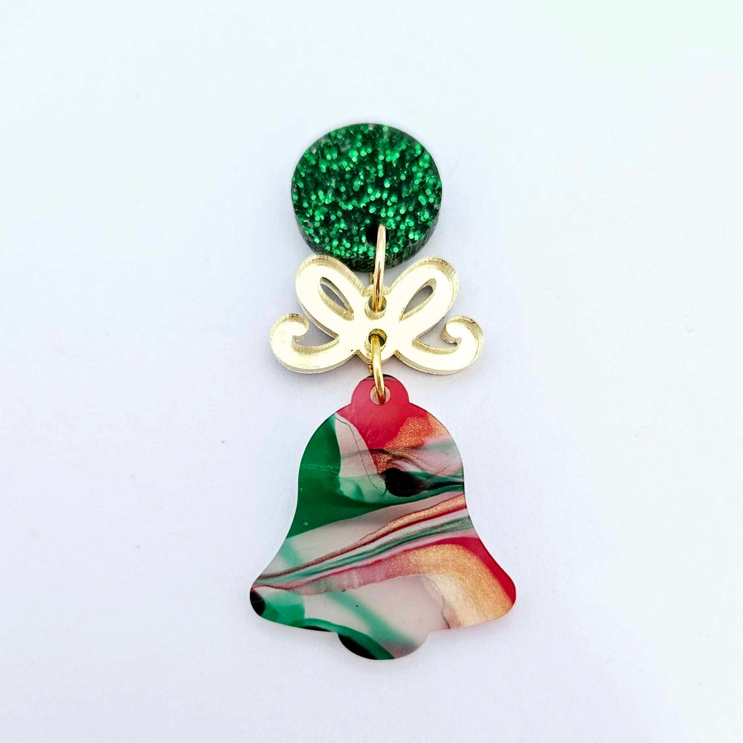 red green white gold marble swirl acrylic Christmas Xmas bells mirror bows layered hoops DIY earring supplies laser cut blanks dangles