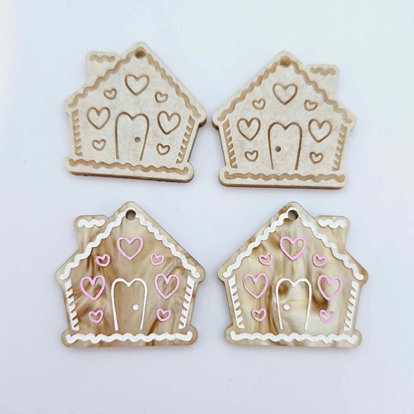 gold pearl swirl marble gingerbread houses Christmas Xmas DIY earring supplies laser cut acrylic dangles blanks engraved paint fill icing frosting