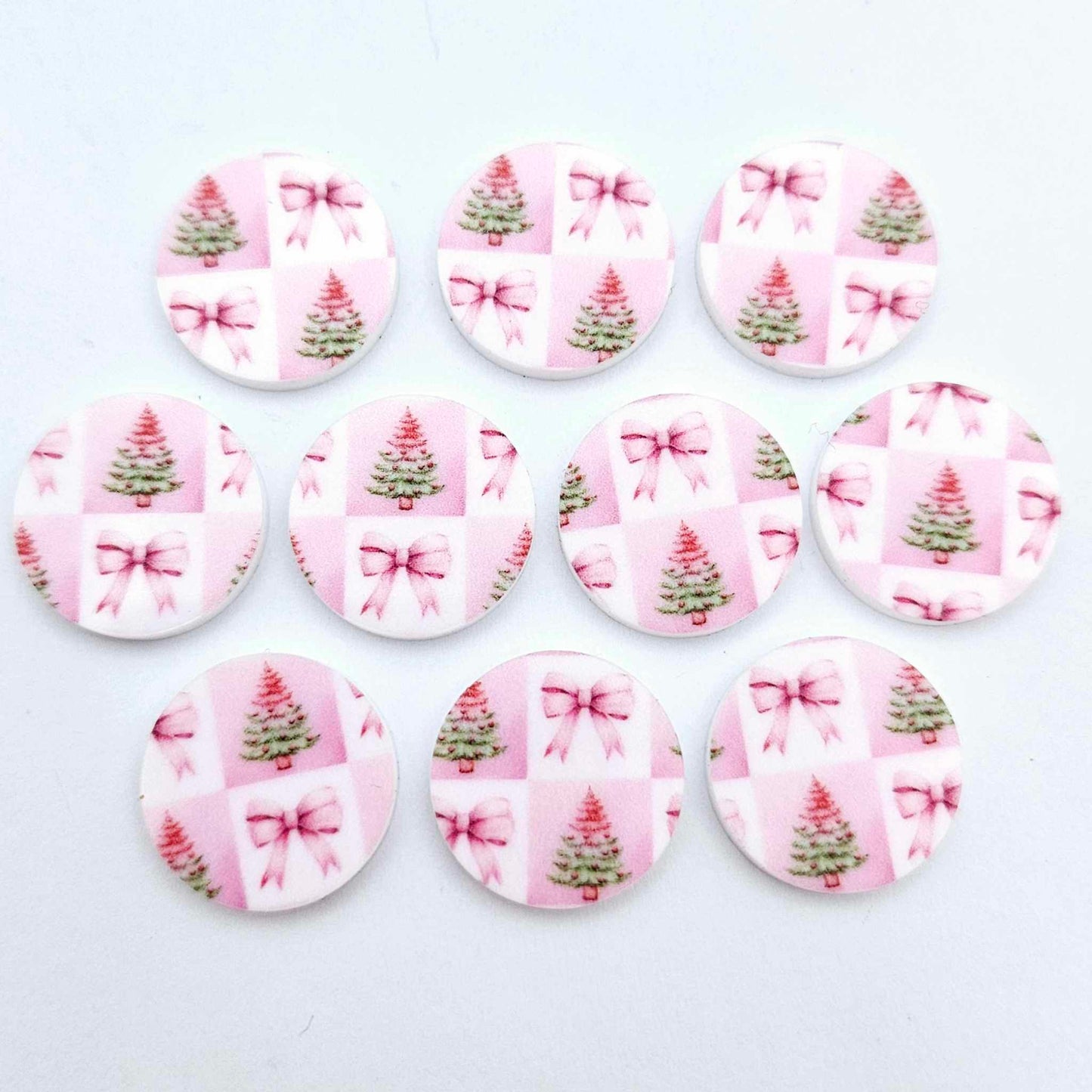 20mm circle pink patchwork trees bows vintage pastel UV print Christmas Xmas DIY earring supplies laser cut acrylic studs blanks