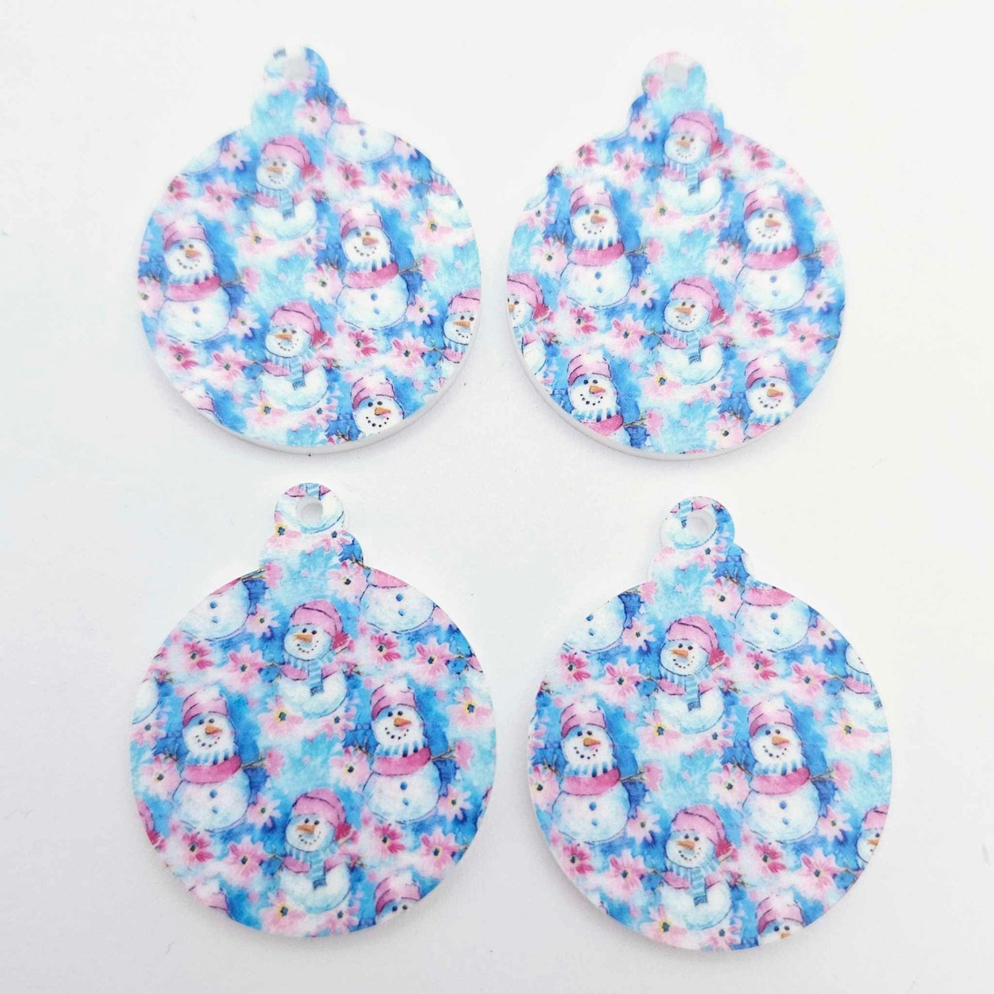 snowman wonderland pink blue UV print baubles Christmas Xmas tree DIY earring supplies laser cut acrylic dangles blanks