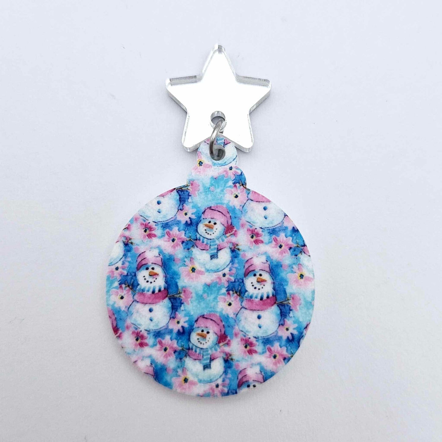 snowman wonderland pink blue UV print baubles Christmas Xmas tree DIY earring supplies laser cut acrylic dangles blanks