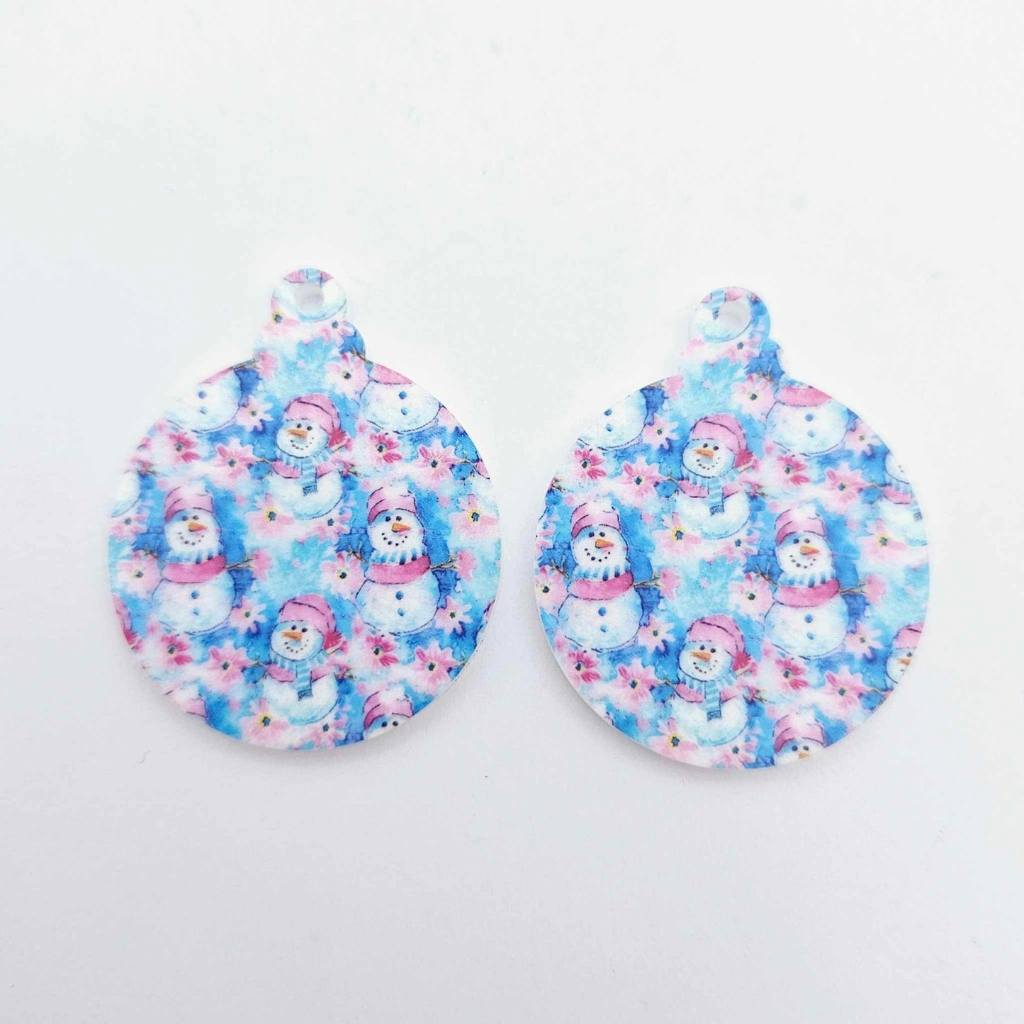 snowman wonderland pink blue UV print baubles Christmas Xmas tree DIY earring supplies laser cut acrylic dangles blanks
