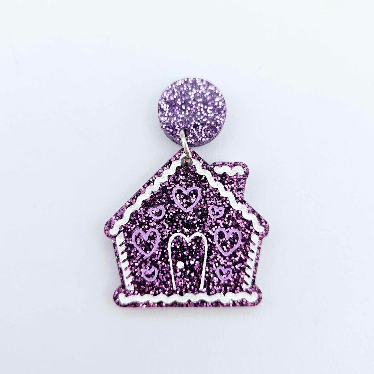 purple glitter gingerbread houses Christmas Xmas DIY earring supplies laser cut acrylic dangles blanks engraved paint fill icing frosting