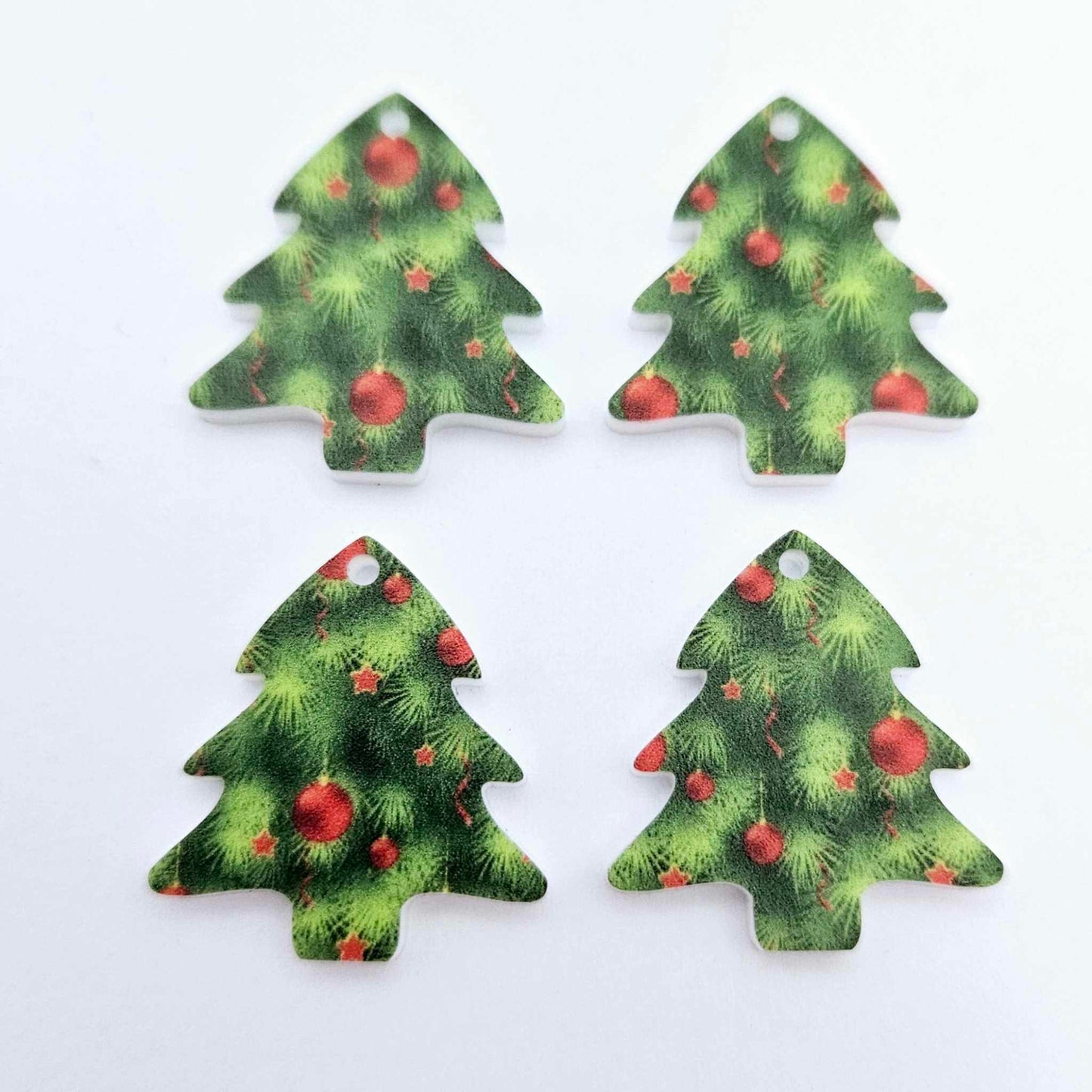 green UV print red baubles Christmas Xmas tree DIY earring supplies laser cut acrylic dangles blanks