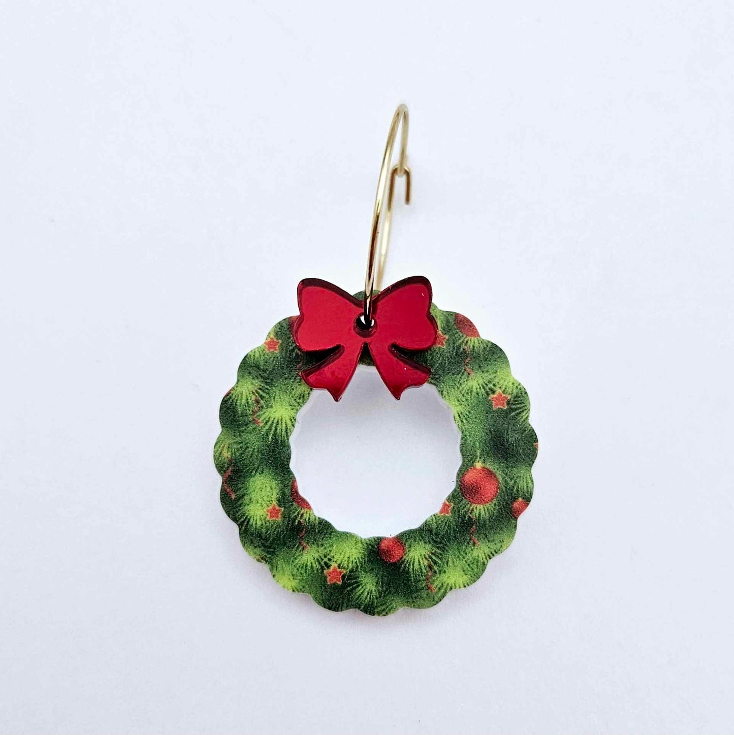 green UV print red baubles wreath Christmas Xmas bows DIY earring supplies laser cut acrylic dangles blanks engraved layered hoops