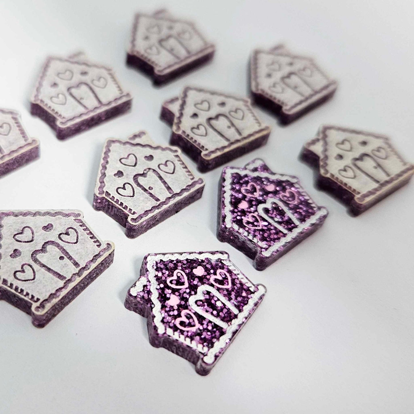 purple glitter gingerbread houses Christmas Xmas DIY earring supplies laser cut acrylic studs blanks engraved paint fill icing frosting