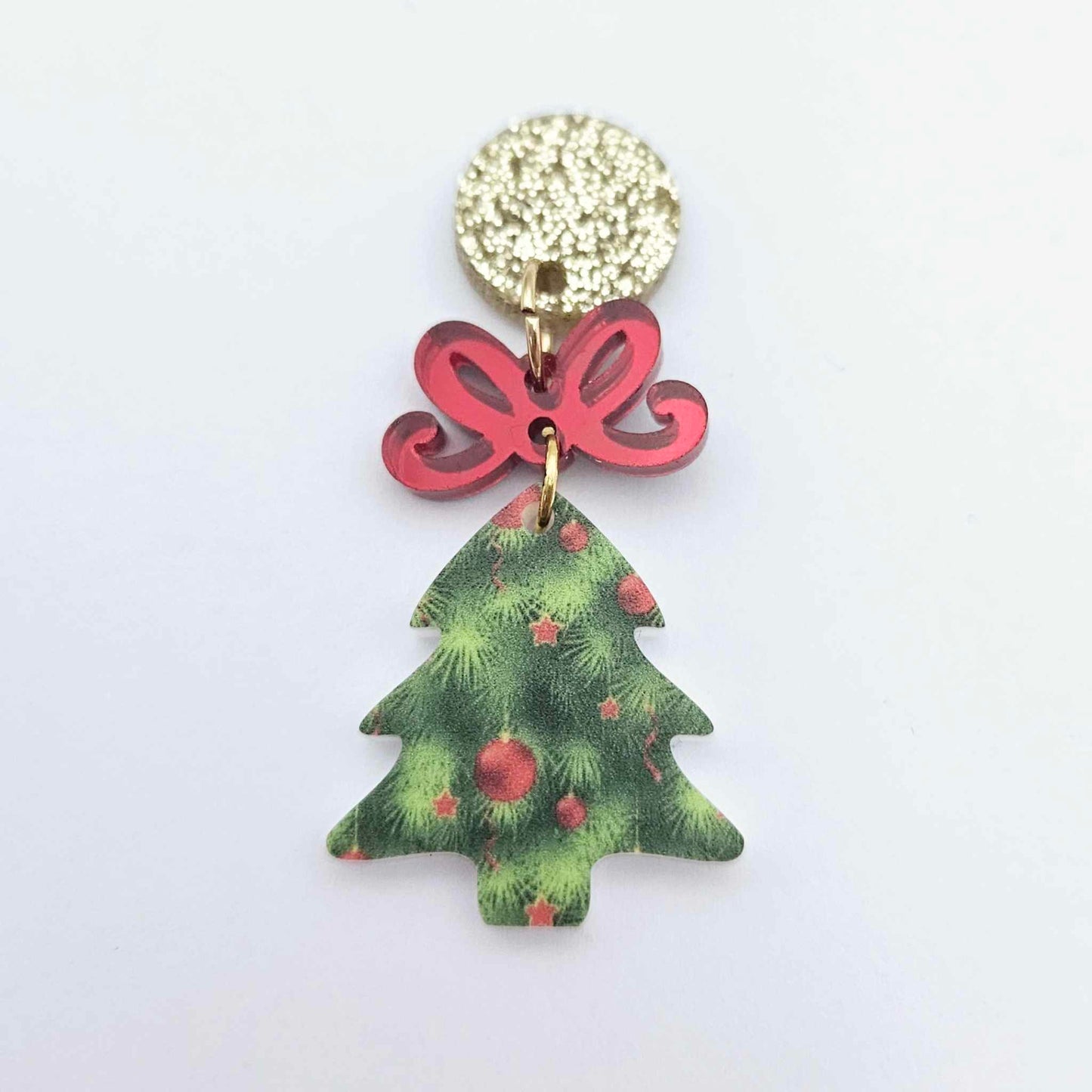 green UV print red baubles Christmas Xmas tree DIY earring supplies laser cut acrylic dangles blanks