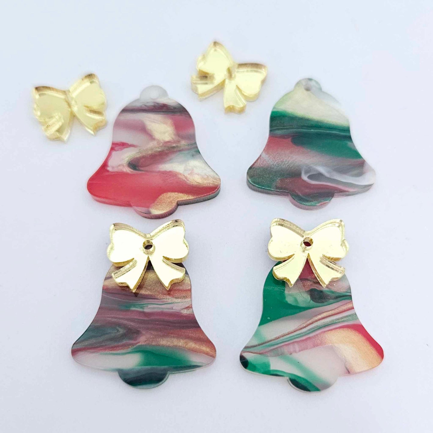 red green white gold marble swirl acrylic Christmas Xmas bells mirror bows layered hoops DIY earring supplies laser cut blanks dangles