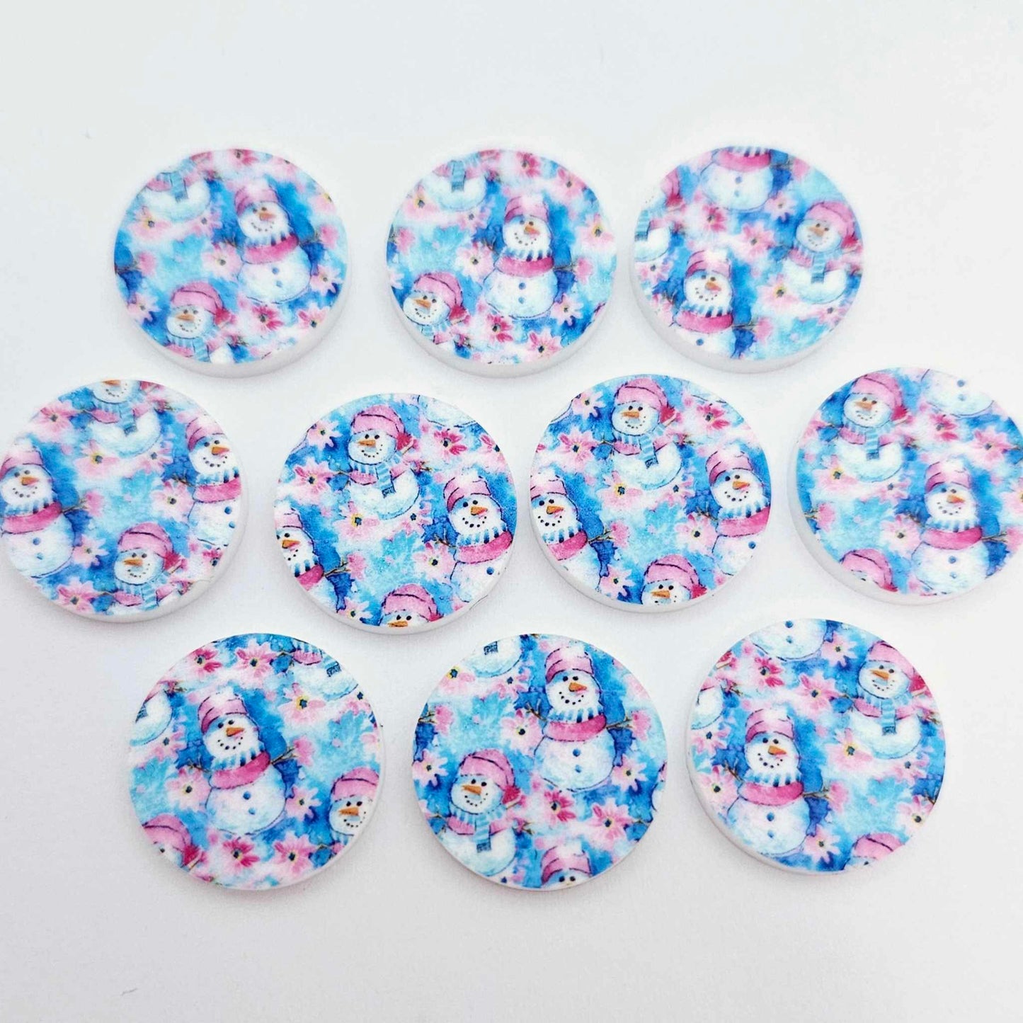 20mm circle snowman wonderland pink blue UV print Christmas Xmas DIY earring supplies laser cut acrylic studs blanks