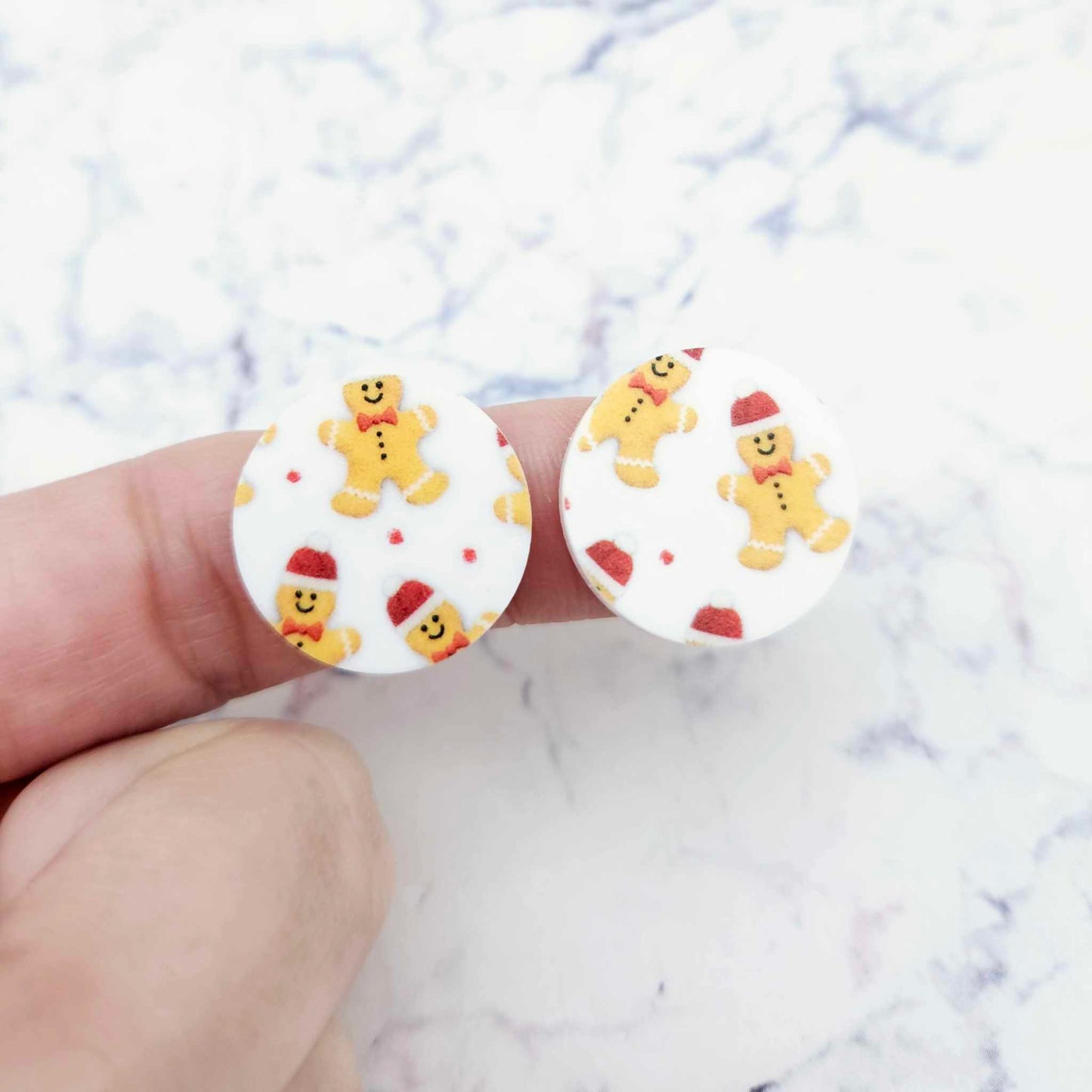 20mm circle gingerbread man men in santa hats cute UV print Christmas Xmas DIY earring supplies laser cut acrylic studs blanks