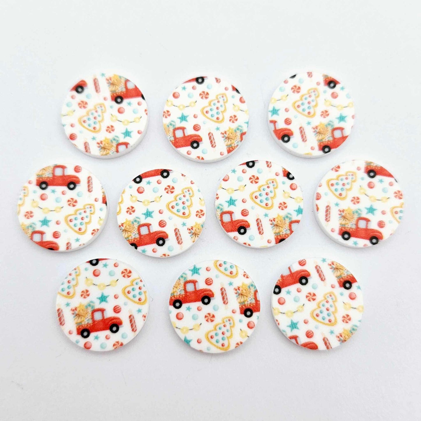 20mm circle vintage red truck gingerbread cookie candy UV print Christmas Xmas DIY earring supplies laser cut acrylic studs blanks