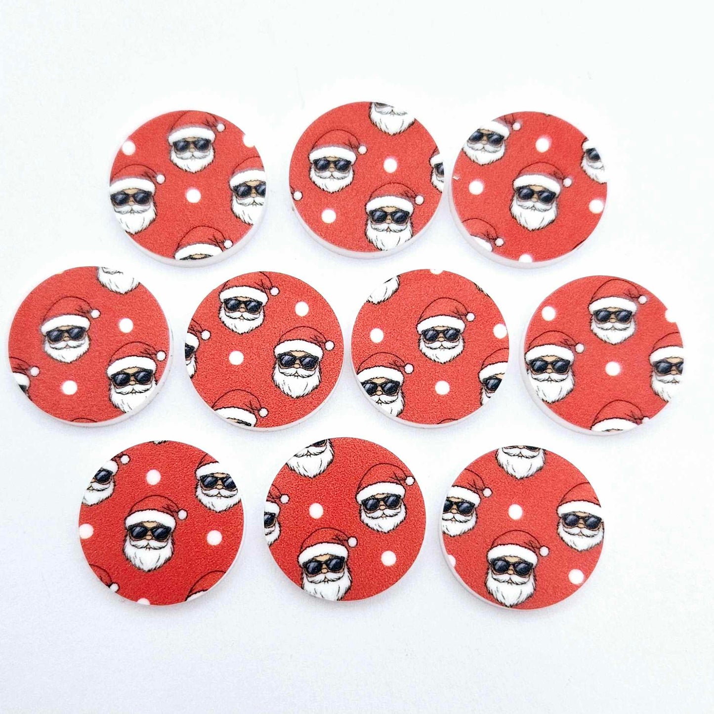 20mm circle santa sunnies cool red white UV print Christmas Xmas DIY earring supplies laser cut acrylic studs blanks
