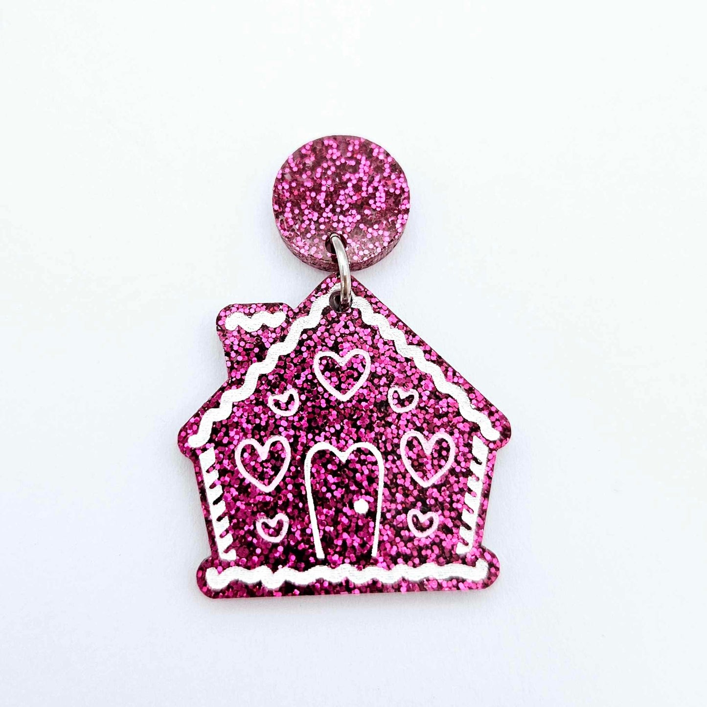 hot pink glitter gingerbread houses Christmas Xmas DIY earring supplies laser cut acrylic dangles blanks engraved paint fill icing frosting