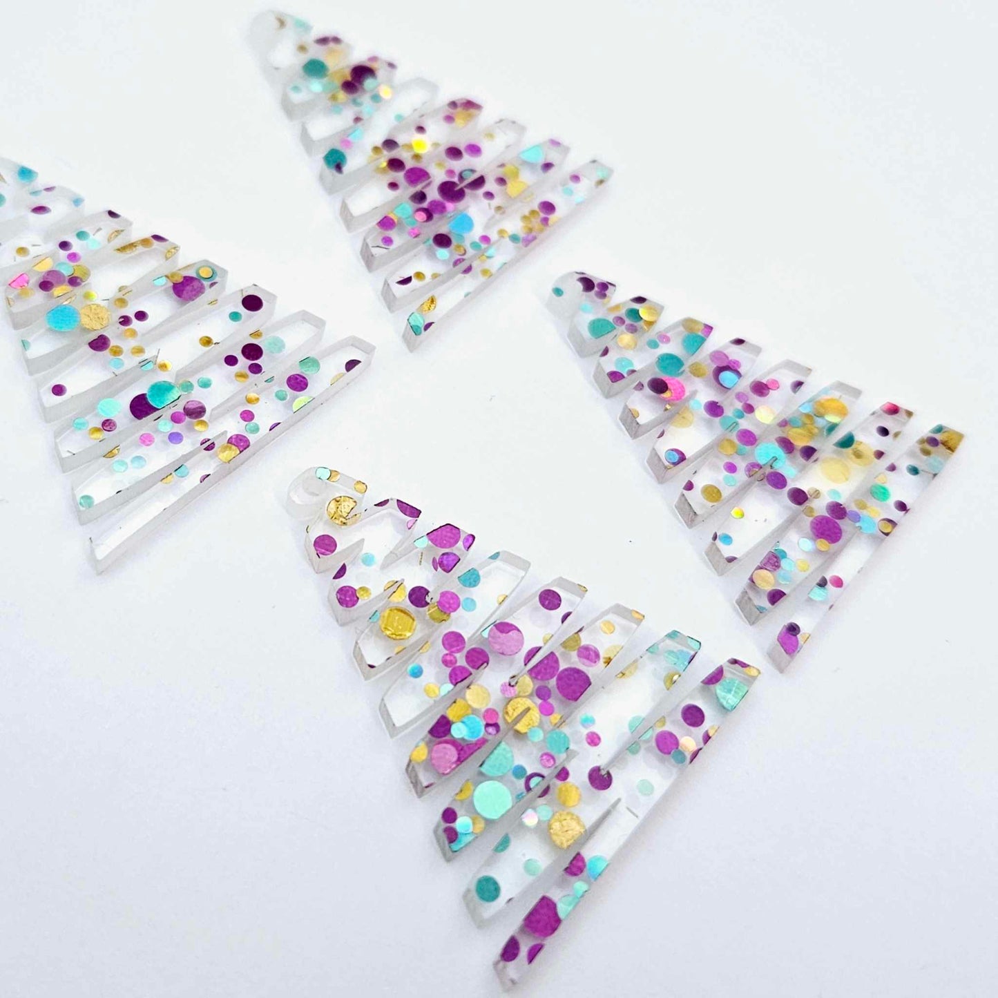 purple blue gold bubble glitter zigzag Christmas tree DIY acrylic earring supplies dangles blanks