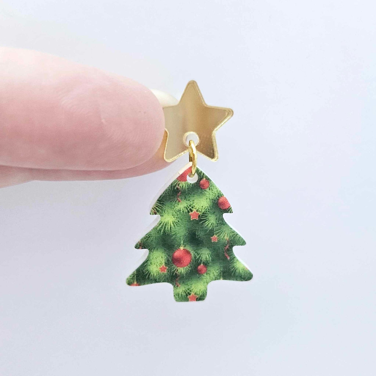 green UV print red baubles Christmas Xmas tree DIY earring supplies laser cut acrylic dangles blanks
