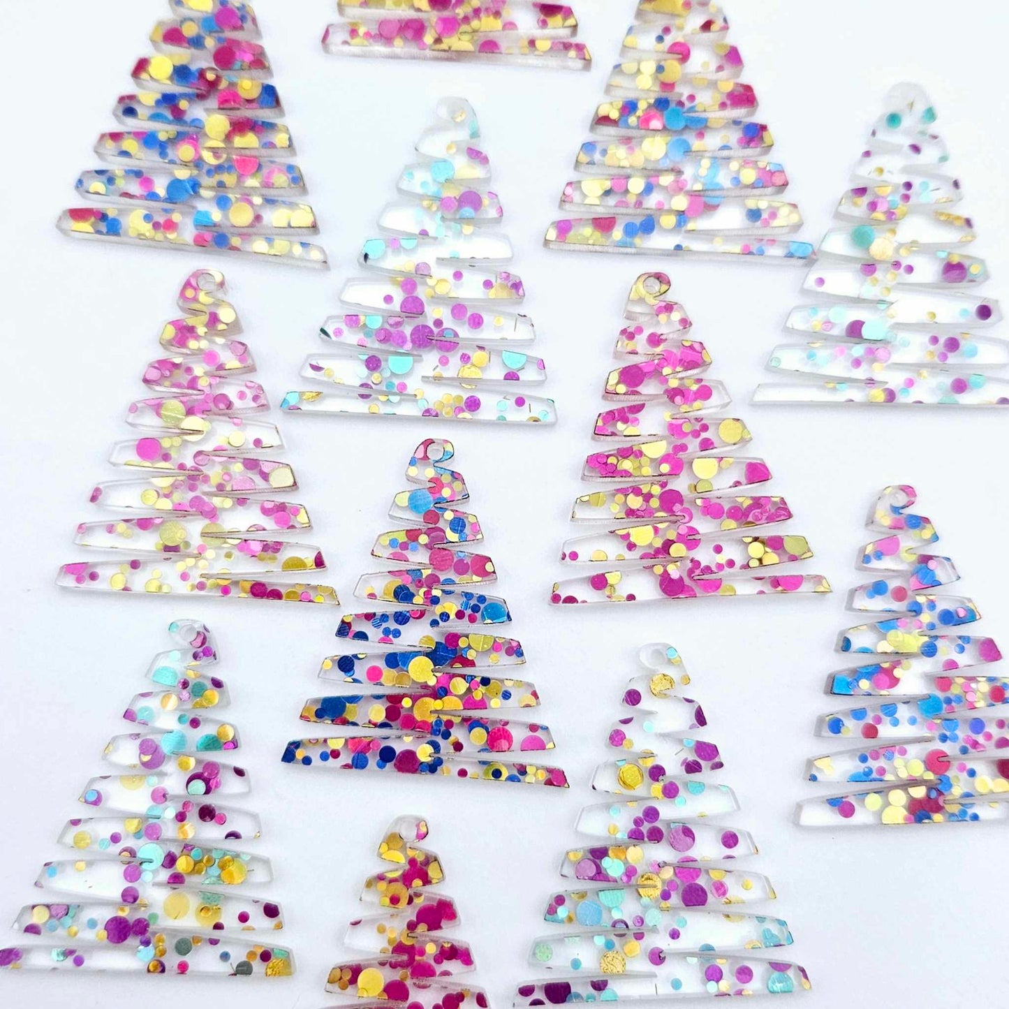pink carnival purple blue gold bubble glitter zigzag Christmas tree DIY acrylic earring supplies dangles blanks mixed pack