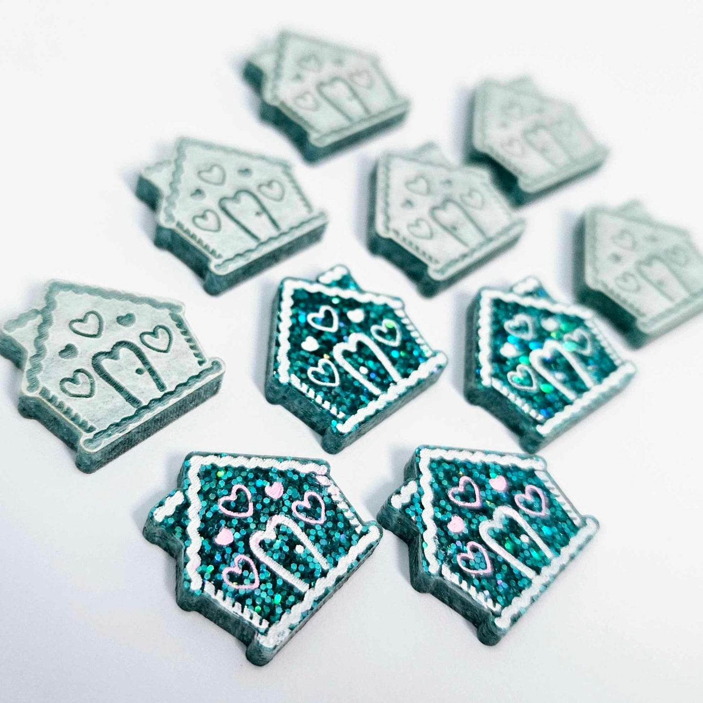 teal glitter gingerbread houses Christmas Xmas DIY earring supplies laser cut acrylic studs blanks engraved paint fill icing frosting