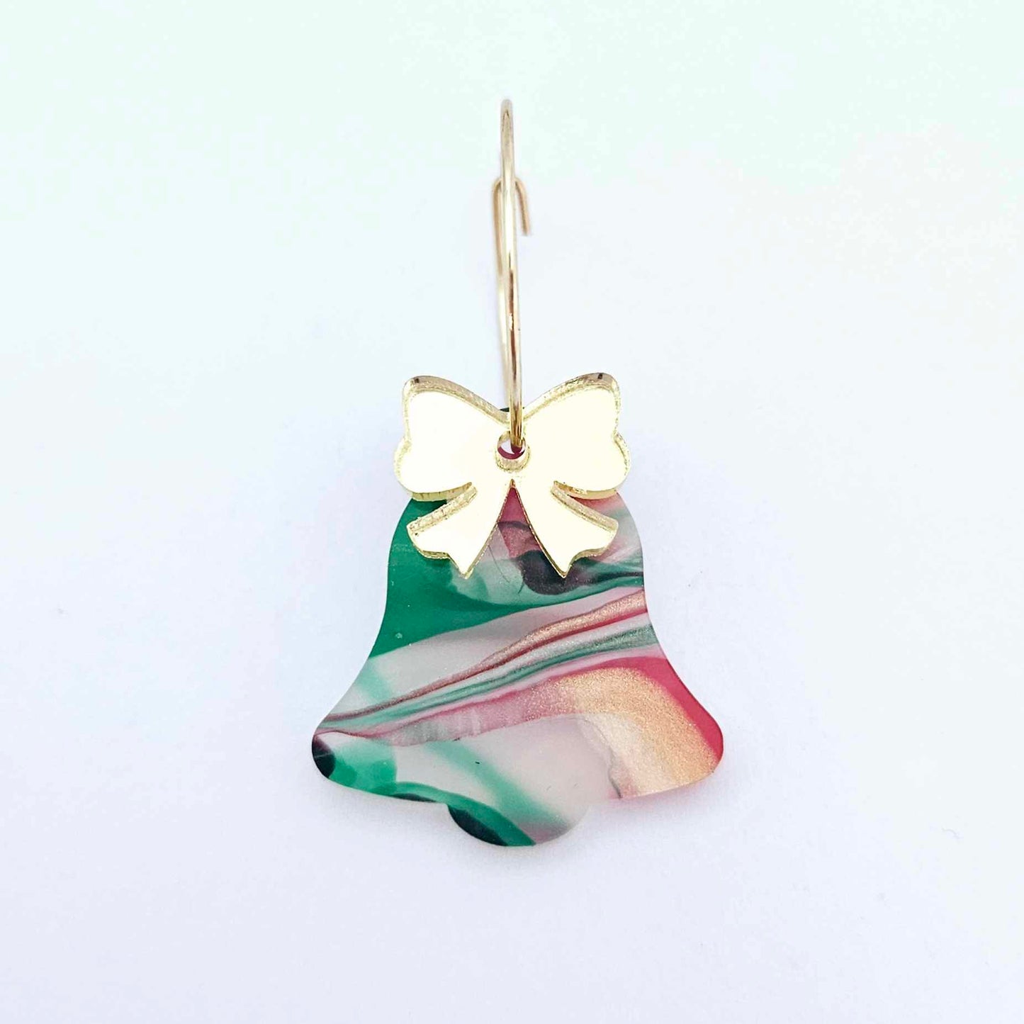red green white gold marble swirl acrylic Christmas Xmas bells mirror bows layered hoops DIY earring supplies laser cut blanks dangles