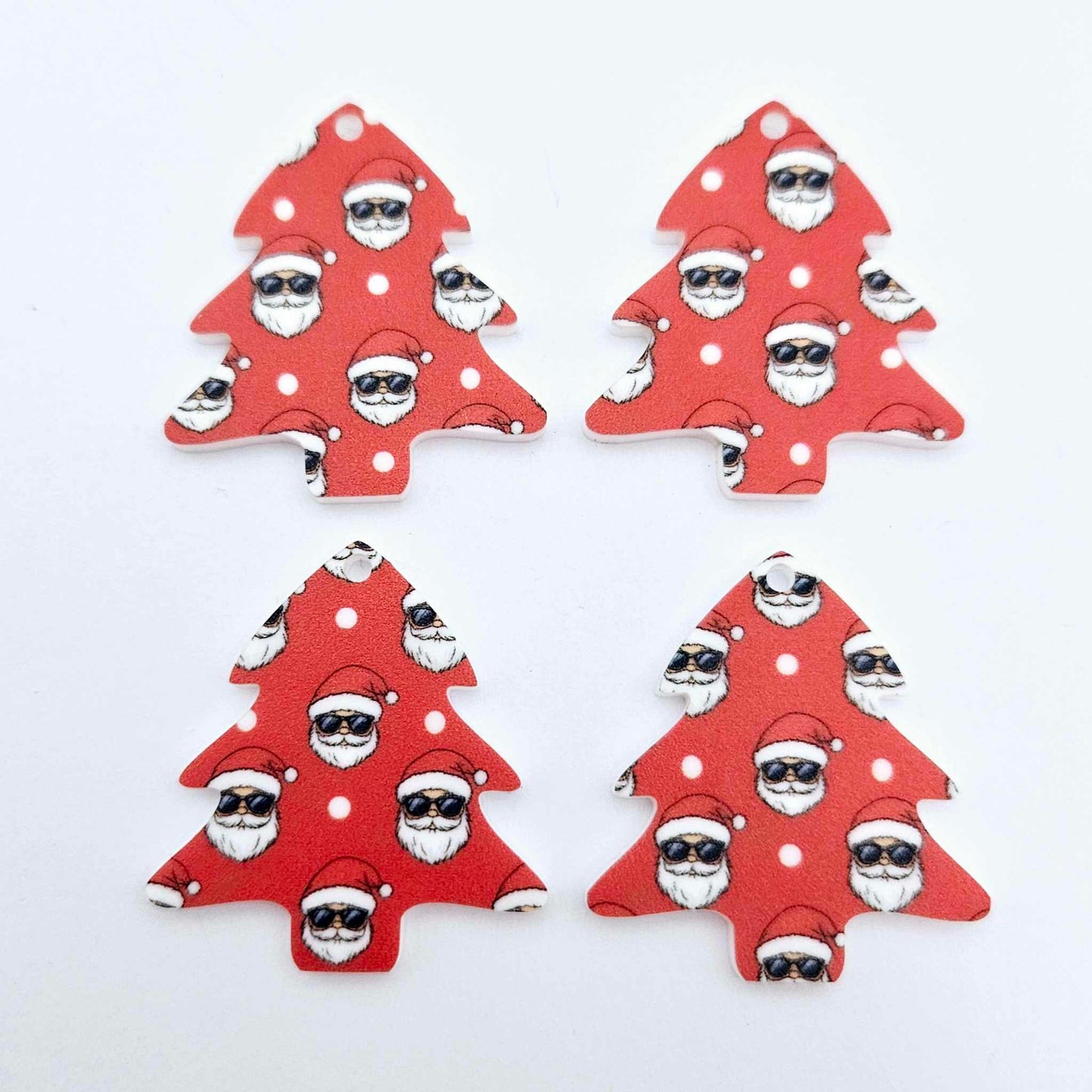 red cool santa with sunnies UV print Christmas Xmas tree DIY earring supplies laser cut acrylic dangles blanks