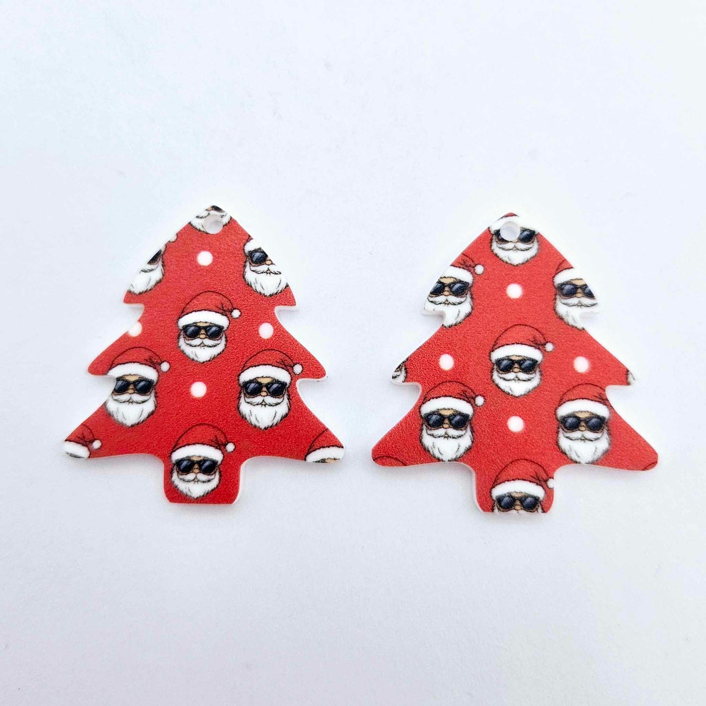 red cool santa with sunnies UV print Christmas Xmas tree DIY earring supplies laser cut acrylic dangles blanks