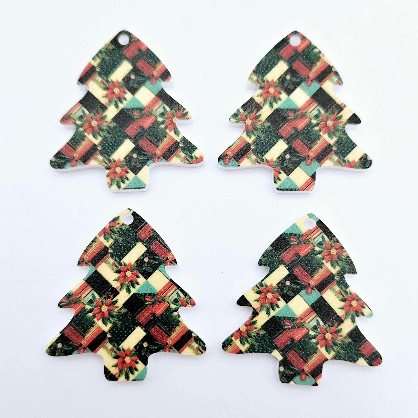 Christmas patchwork red green gold poinsettias UV print Xmas tree DIY earring supplies laser cut acrylic dangles blanks