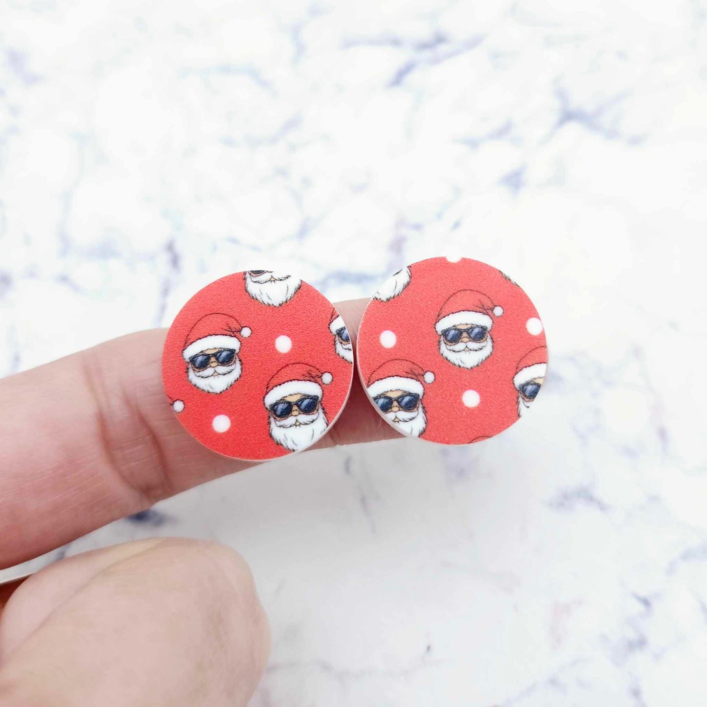 20mm circle santa sunnies cool red white UV print Christmas Xmas DIY earring supplies laser cut acrylic studs blanks