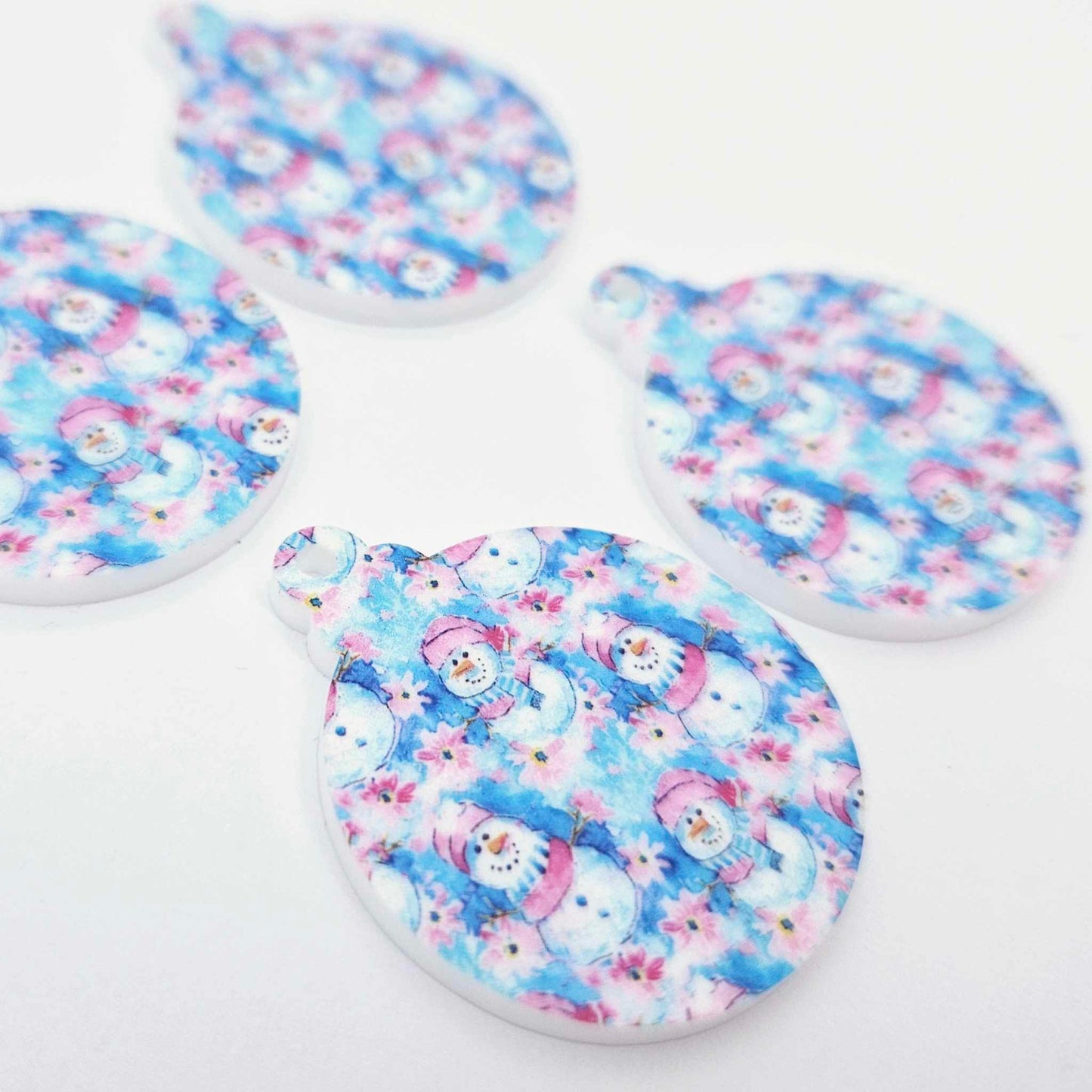 snowman wonderland pink blue UV print baubles Christmas Xmas tree DIY earring supplies laser cut acrylic dangles blanks