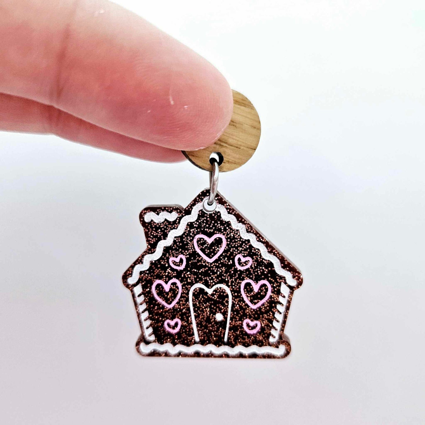 copper glitter gingerbread houses Christmas Xmas DIY earring supplies laser cut acrylic dangles blanks engraved paint fill icing frosting