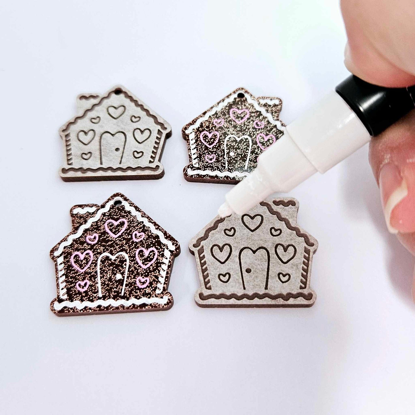 copper glitter gingerbread houses Christmas Xmas DIY earring supplies laser cut acrylic dangles blanks engraved paint fill icing frosting