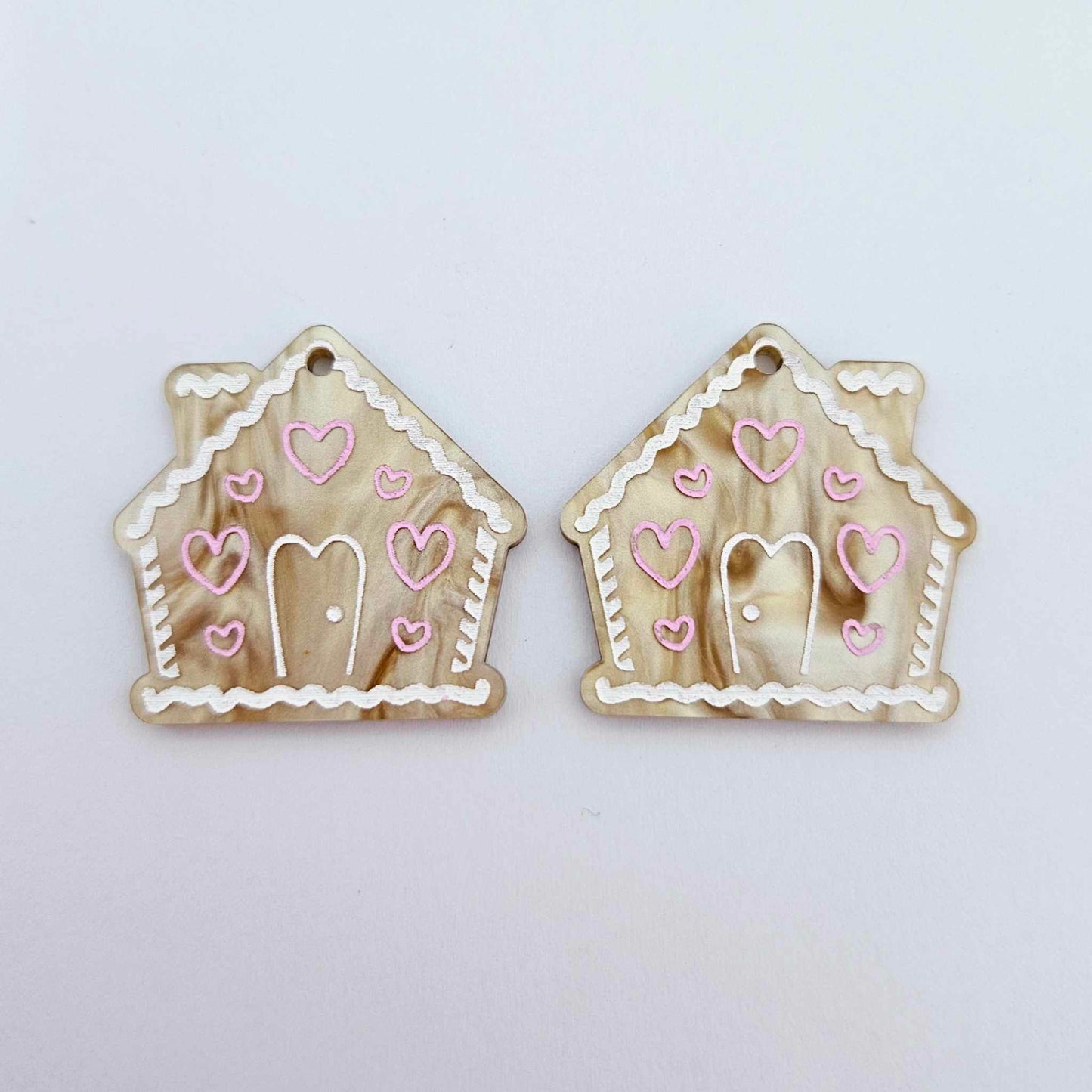 gold pearl swirl marble gingerbread houses Christmas Xmas DIY earring supplies laser cut acrylic dangles blanks engraved paint fill icing frosting