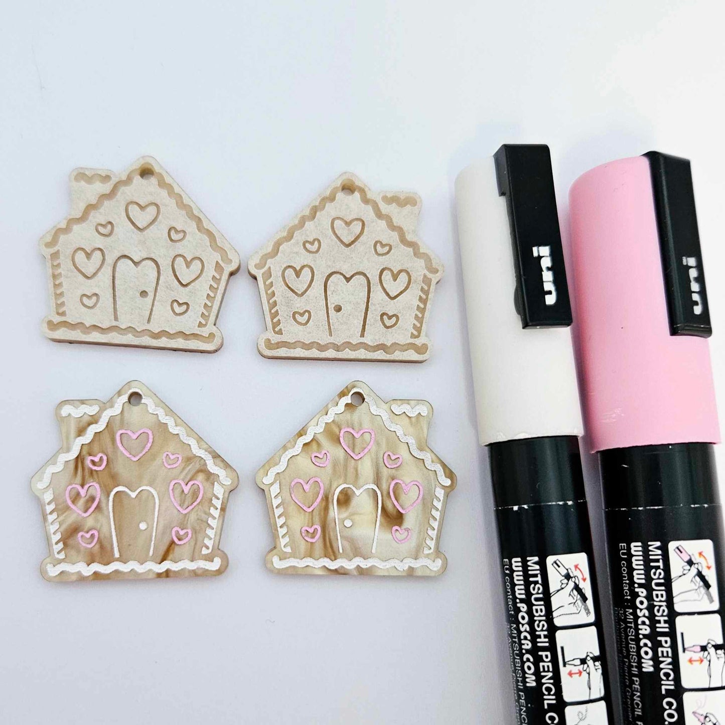 gold pearl swirl marble gingerbread houses Christmas Xmas DIY earring supplies laser cut acrylic dangles blanks engraved paint fill icing frosting
