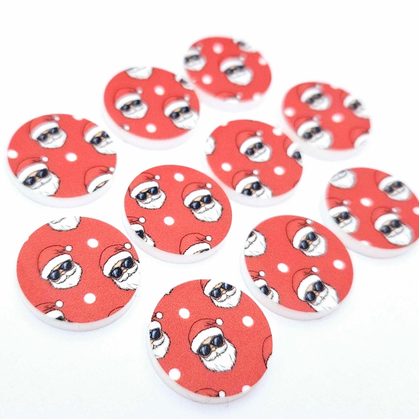 20mm circle santa sunnies cool red white UV print Christmas Xmas DIY earring supplies laser cut acrylic studs blanks