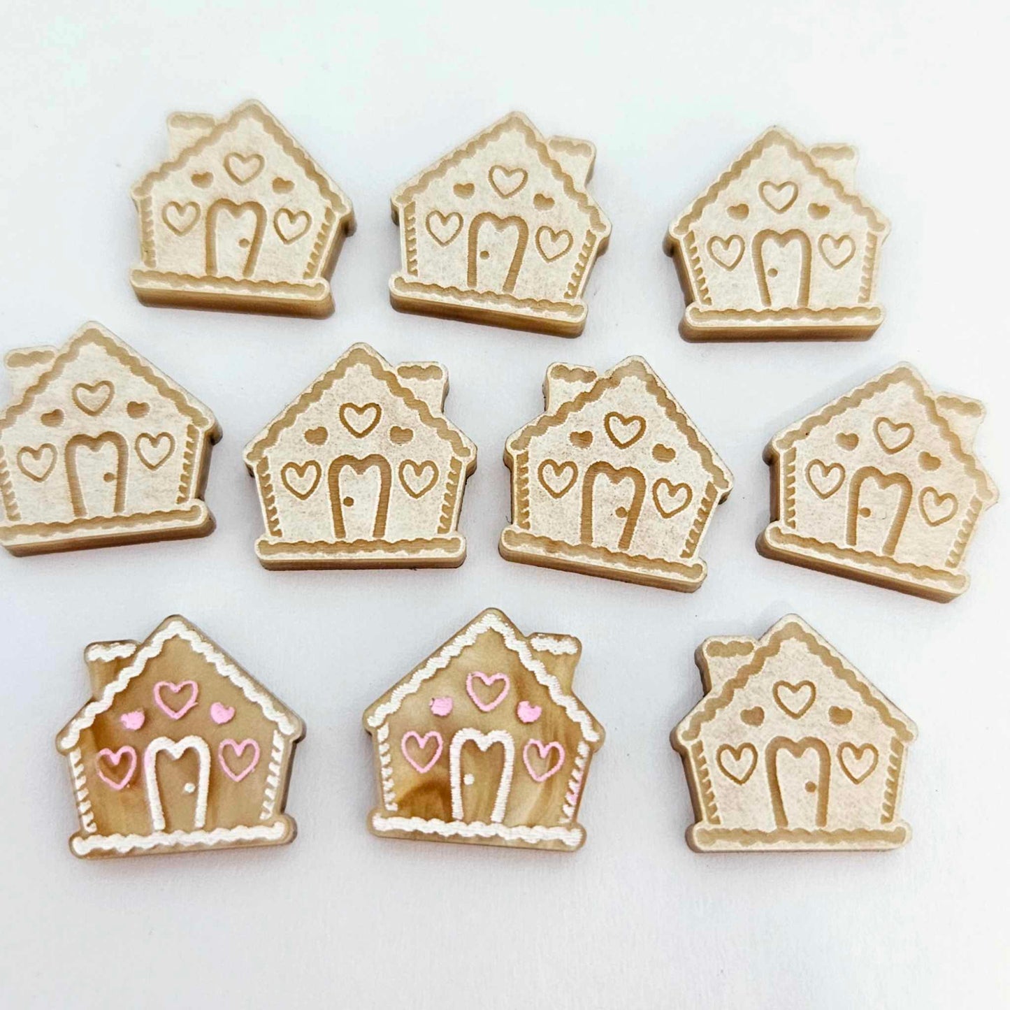gold pearl gingerbread houses Christmas Xmas DIY earring supplies laser cut acrylic studs blanks engraved paint fill icing frosting