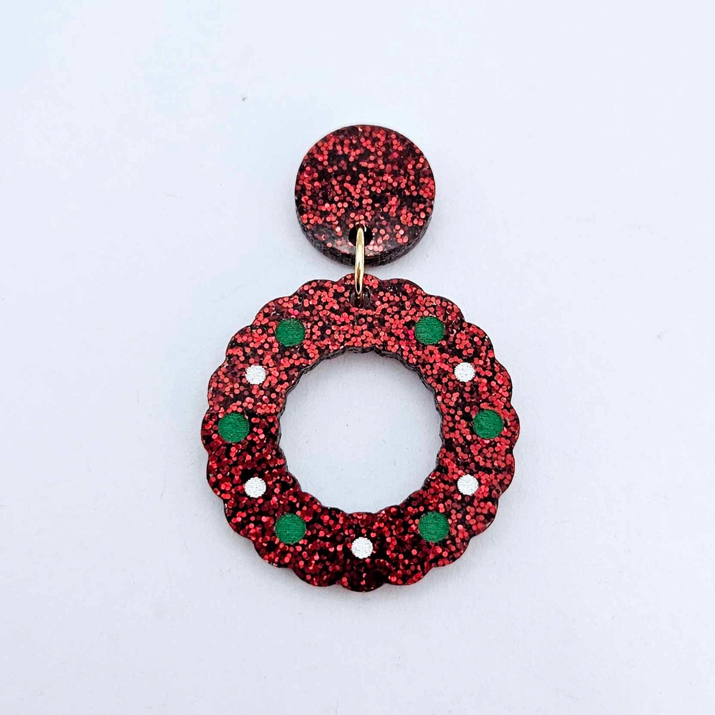 red glitter wreath Christmas Xmas bows DIY earring supplies laser cut acrylic dangles blanks engraved paint filled baubles layered hoops