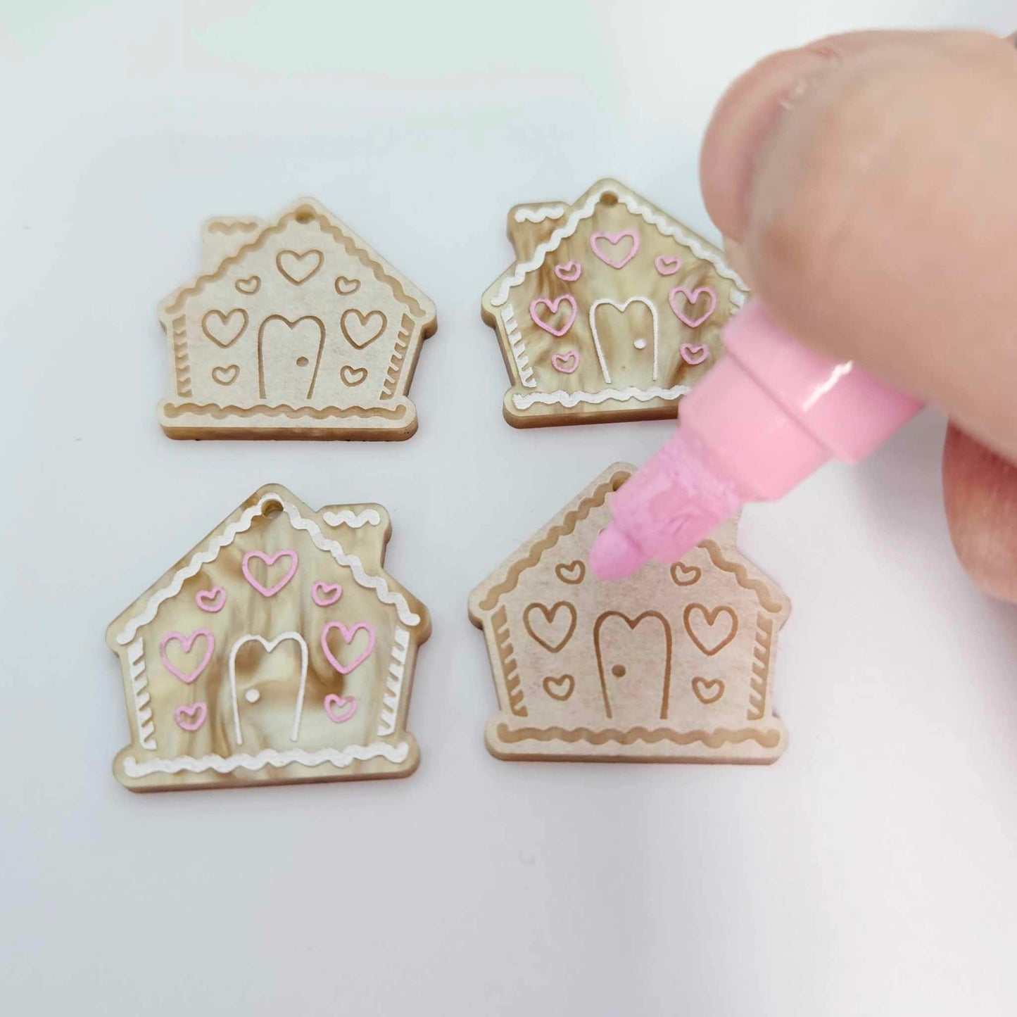gold pearl swirl marble gingerbread houses Christmas Xmas DIY earring supplies laser cut acrylic dangles blanks engraved paint fill icing frosting