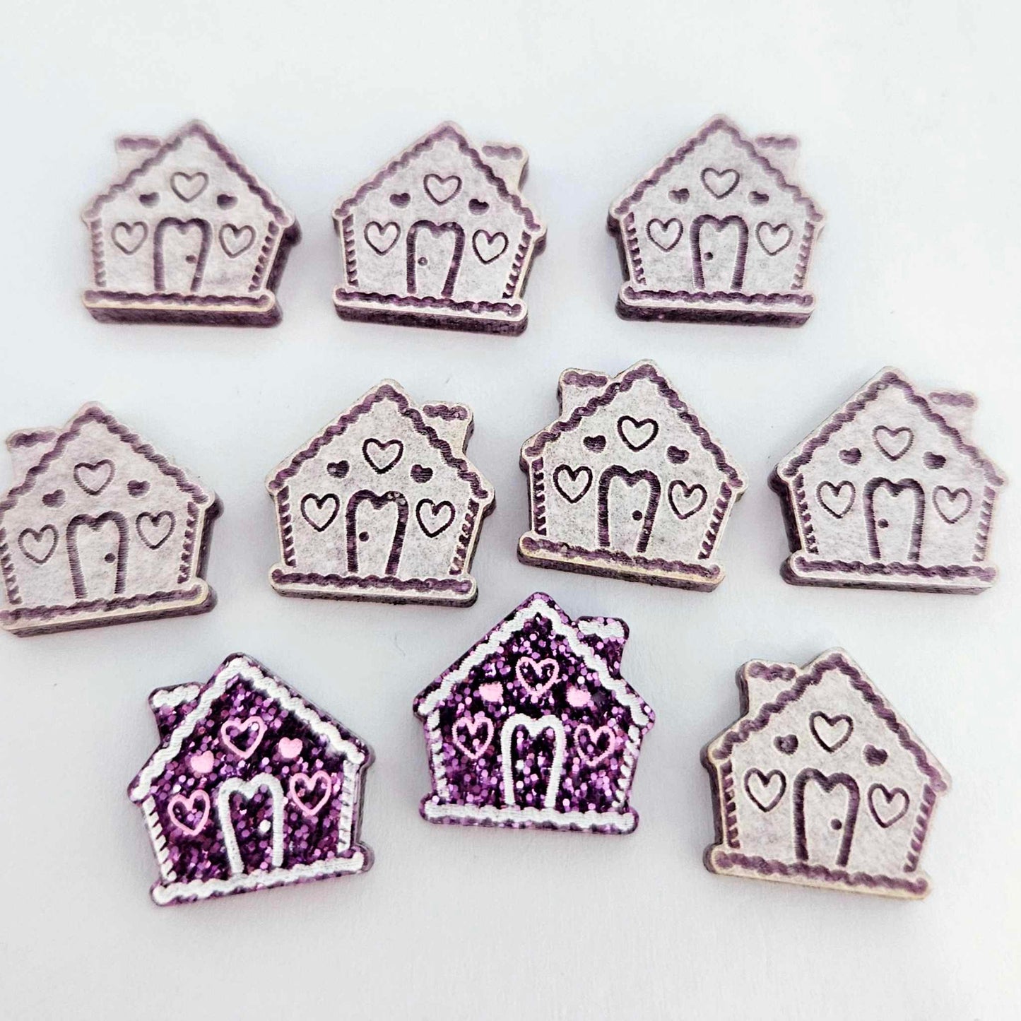 purple glitter gingerbread houses Christmas Xmas DIY earring supplies laser cut acrylic studs blanks engraved paint fill icing frosting