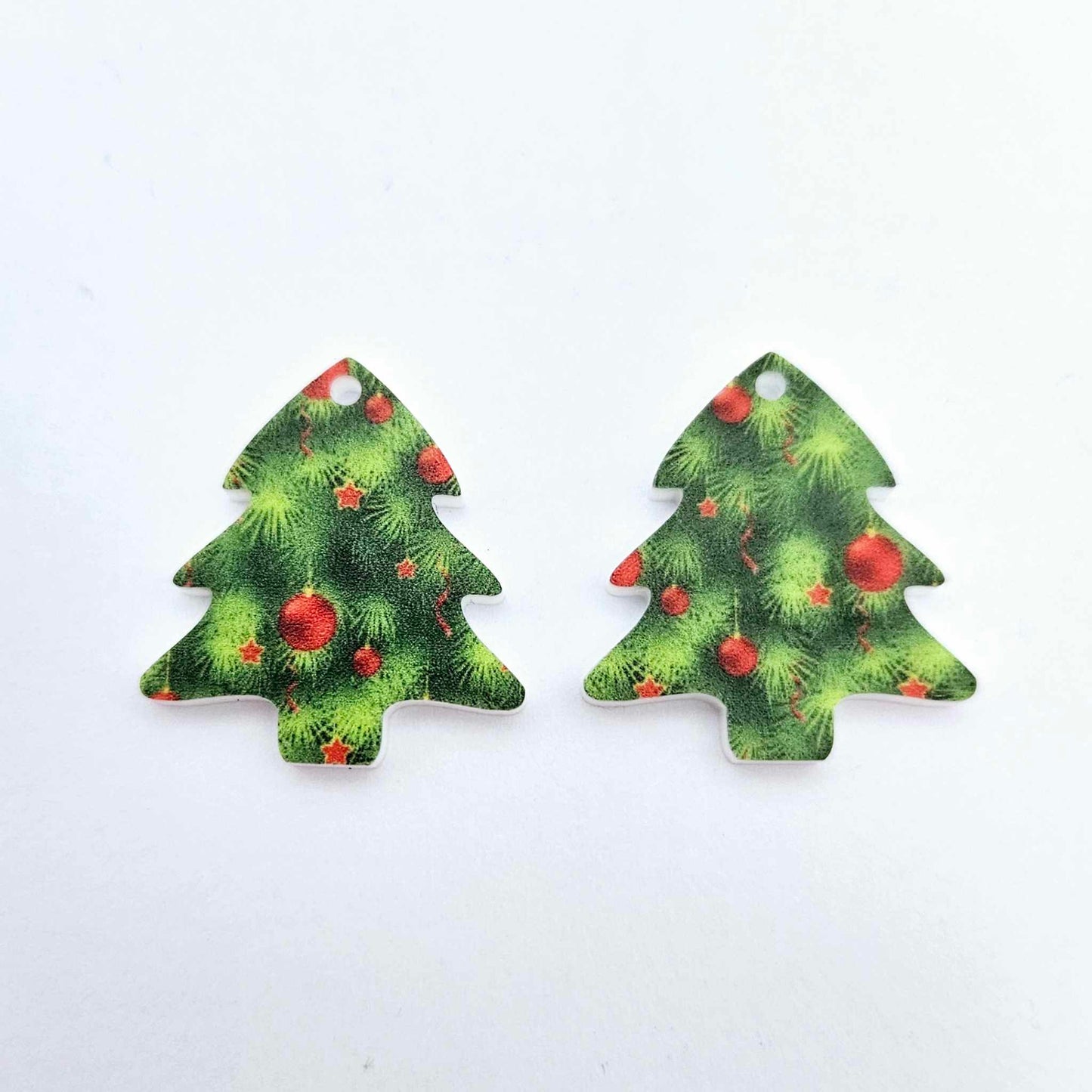 green UV print red baubles Christmas Xmas tree DIY earring supplies laser cut acrylic dangles blanks