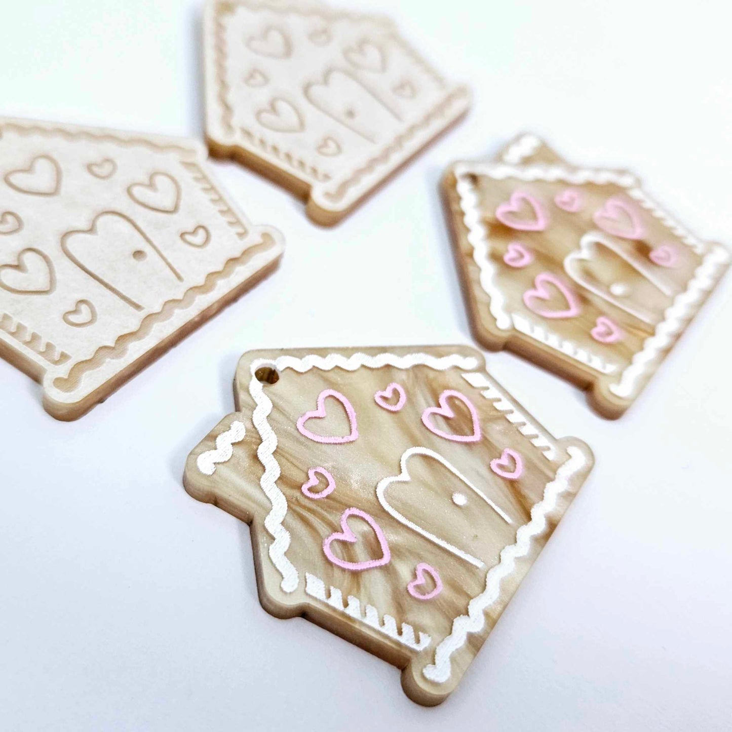 gold pearl swirl marble gingerbread houses Christmas Xmas DIY earring supplies laser cut acrylic dangles blanks engraved paint fill icing frosting