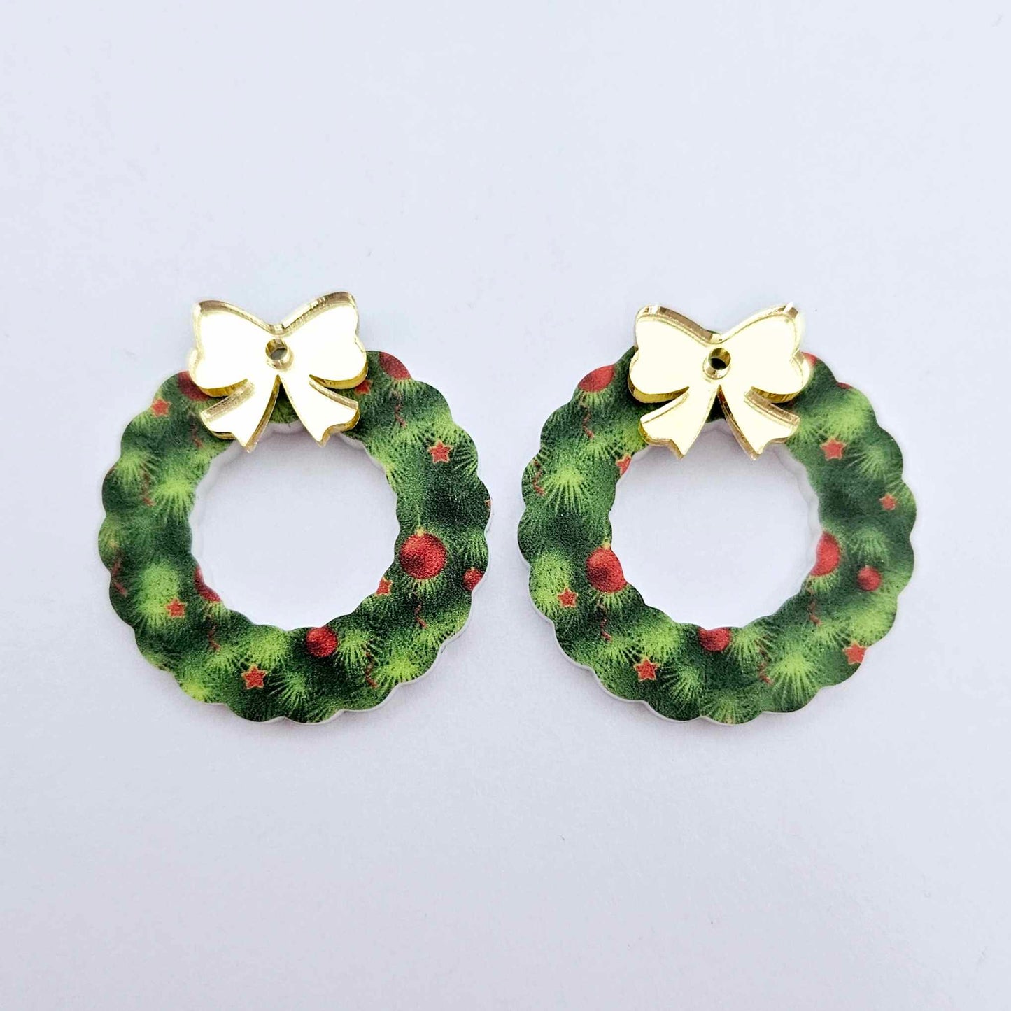 green UV print red baubles wreath Christmas Xmas bows DIY earring supplies laser cut acrylic dangles blanks engraved layered hoops
