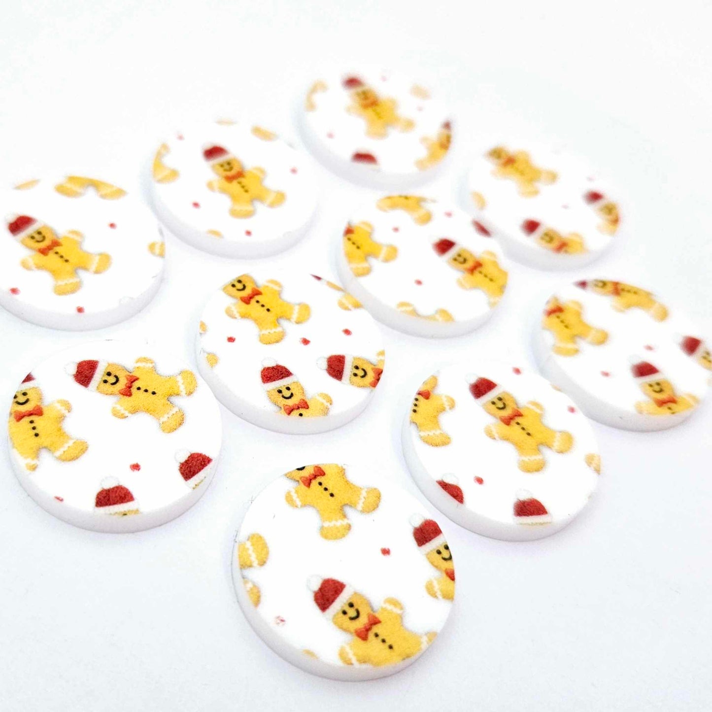 20mm circle gingerbread man men in santa hats cute UV print Christmas Xmas DIY earring supplies laser cut acrylic studs blanks