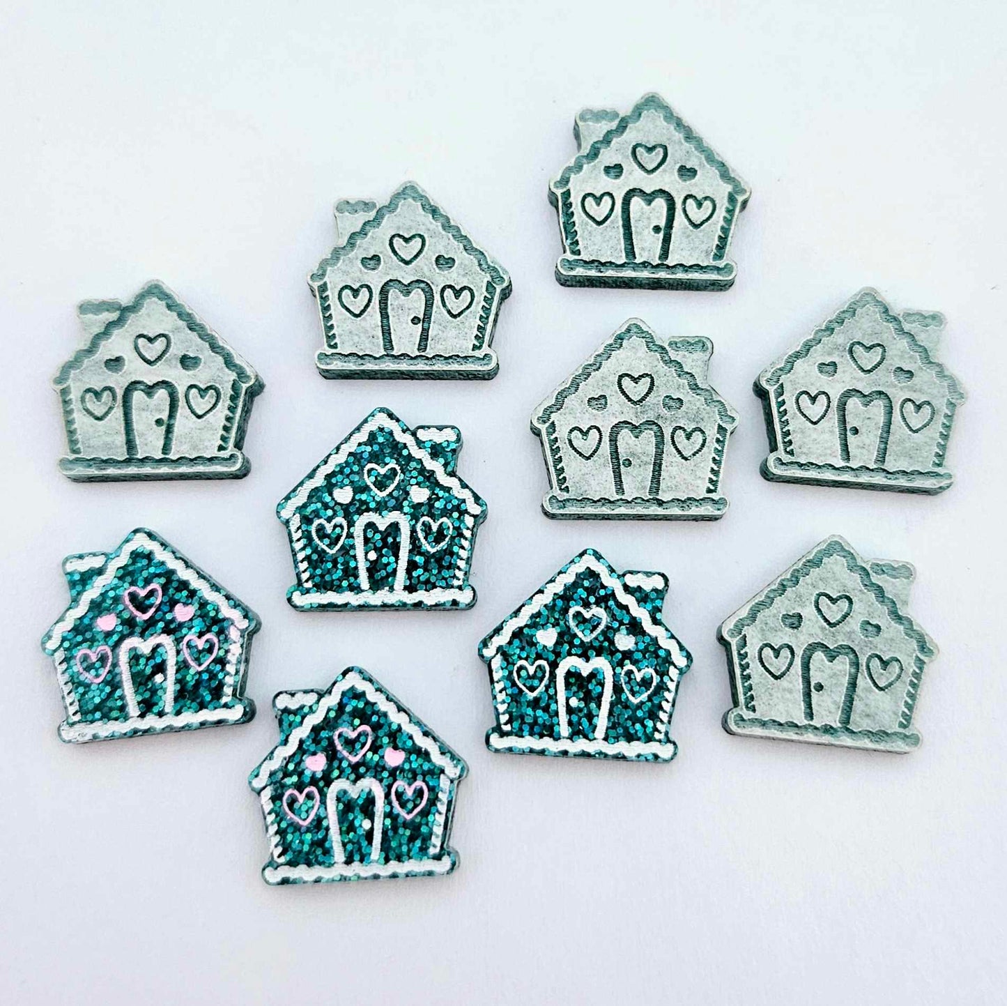 teal glitter gingerbread houses Christmas Xmas DIY earring supplies laser cut acrylic studs blanks engraved paint fill icing frosting