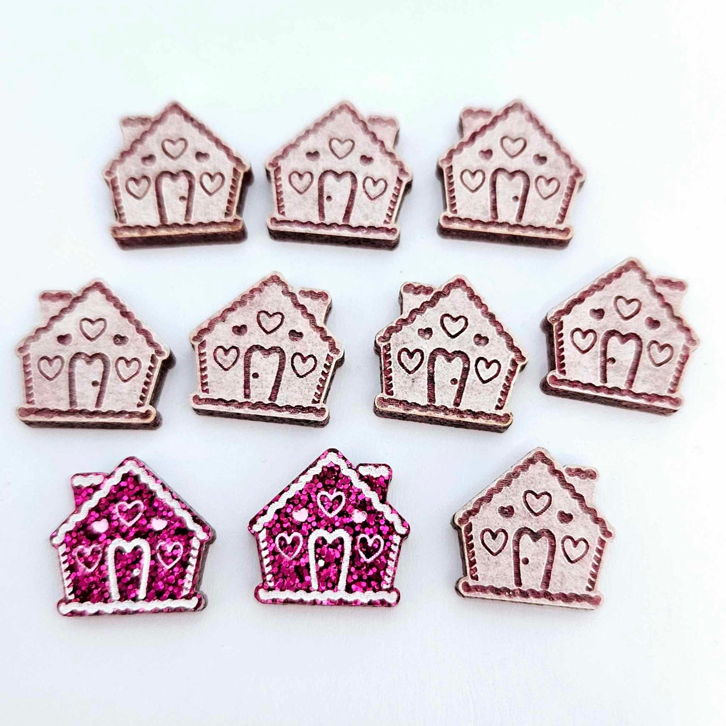 hot pink glitter gingerbread houses Christmas Xmas DIY earring supplies laser cut acrylic studs blanks engraved paint fill icing frosting